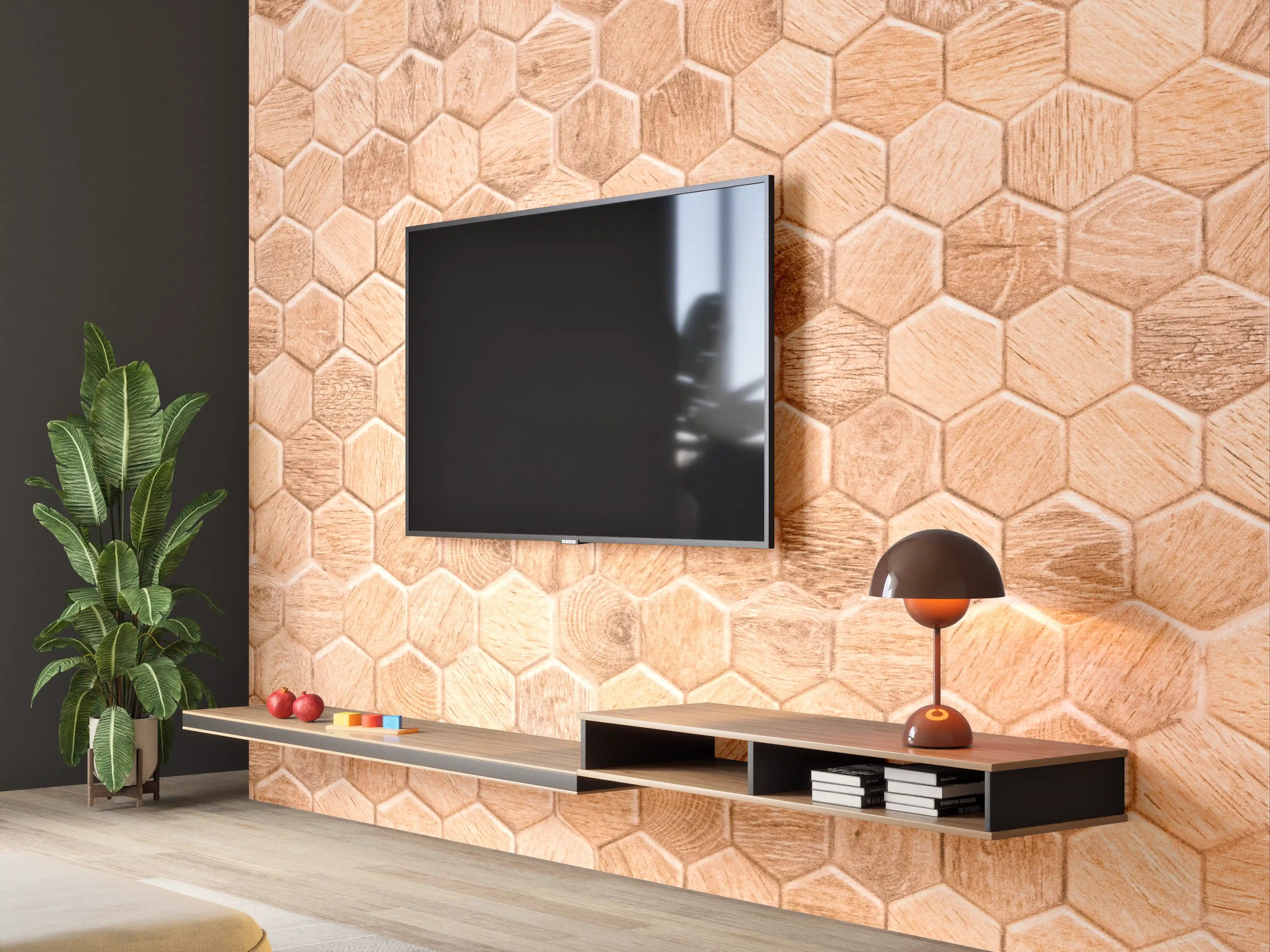 Wandverkleidung Wohnzimmer - Hexagon Holz Wabenmuster