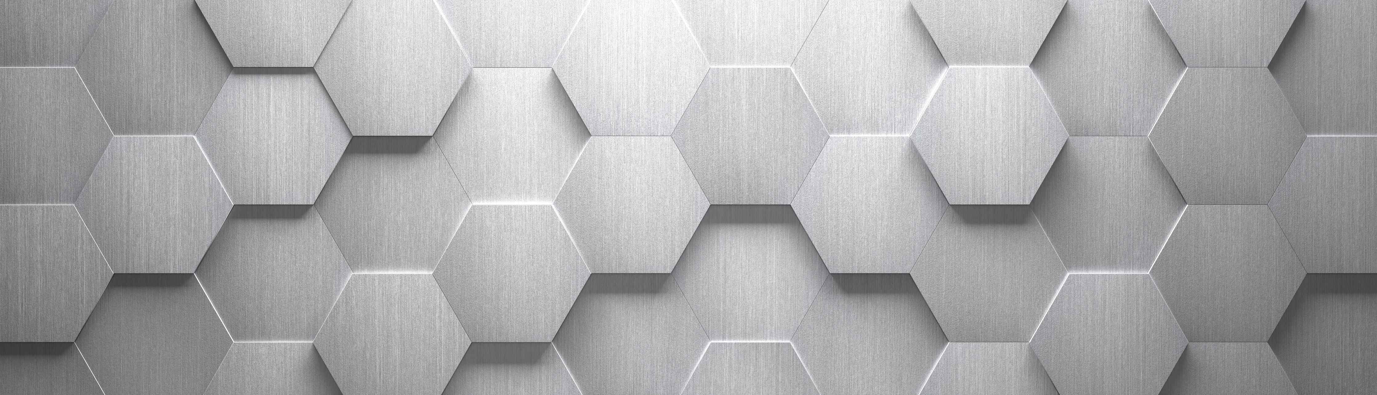 Wandverkleidung Wohnzimmer-Hexagon Metallstruktur Grau-Weiß