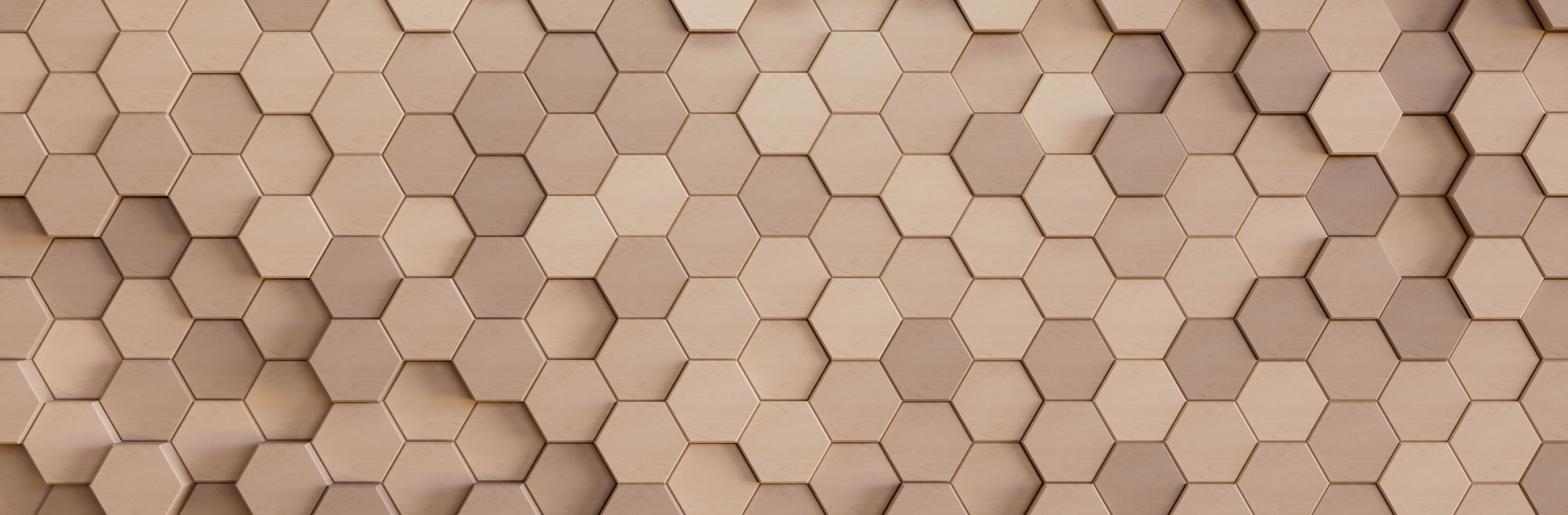 Wandverkleidung Wohnzimmer-Hexagonale Holzstruktur für modernes Design