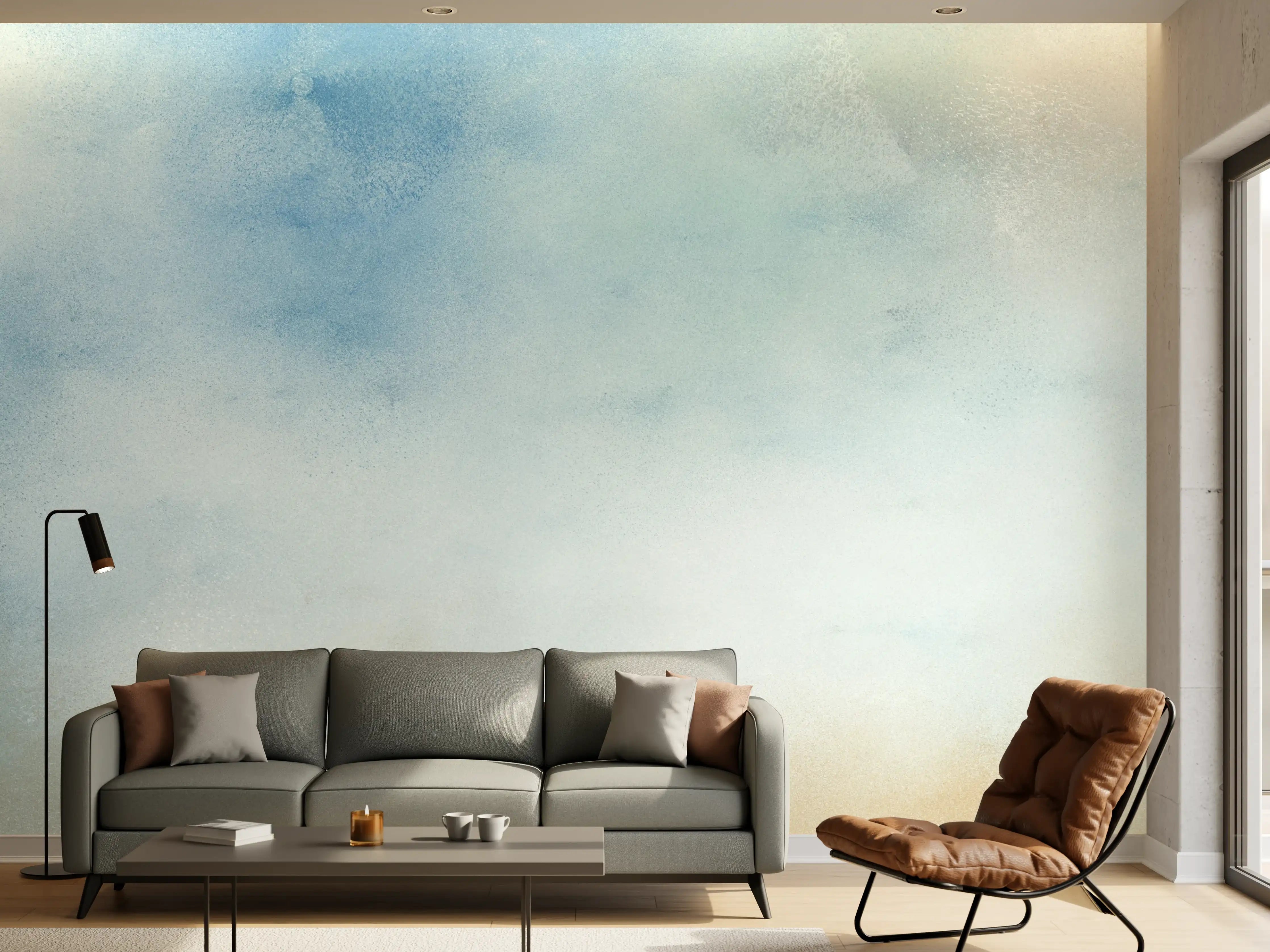Wandverkleidung Wohnzimmer - Himmel in sanften Blau- und Beigetönen