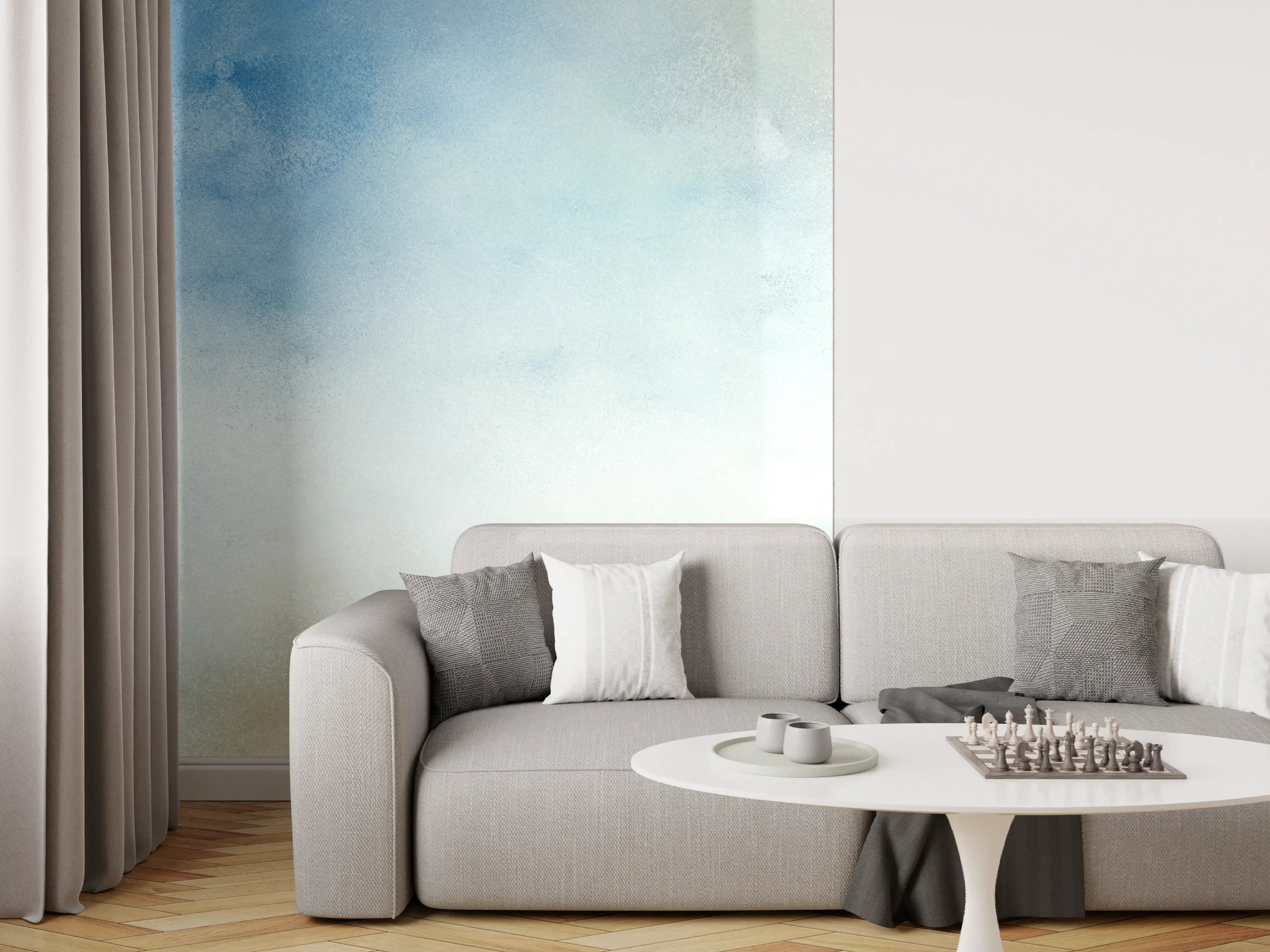 Wandverkleidung Wohnzimmer - Himmel in sanften Blau- und Beigetönen
