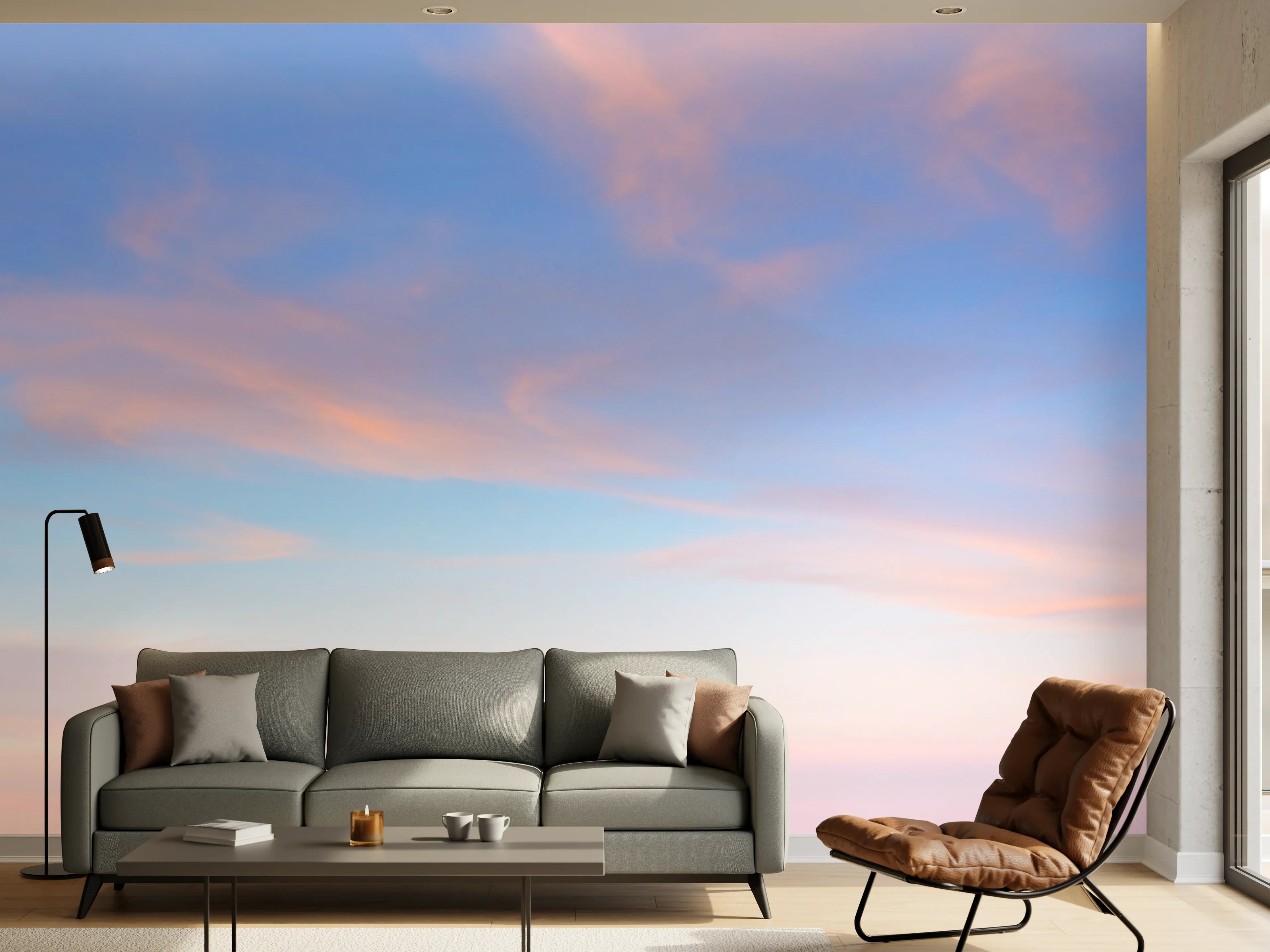 Wandverkleidung Wohnzimmer - Himmel mit sanften Wolken