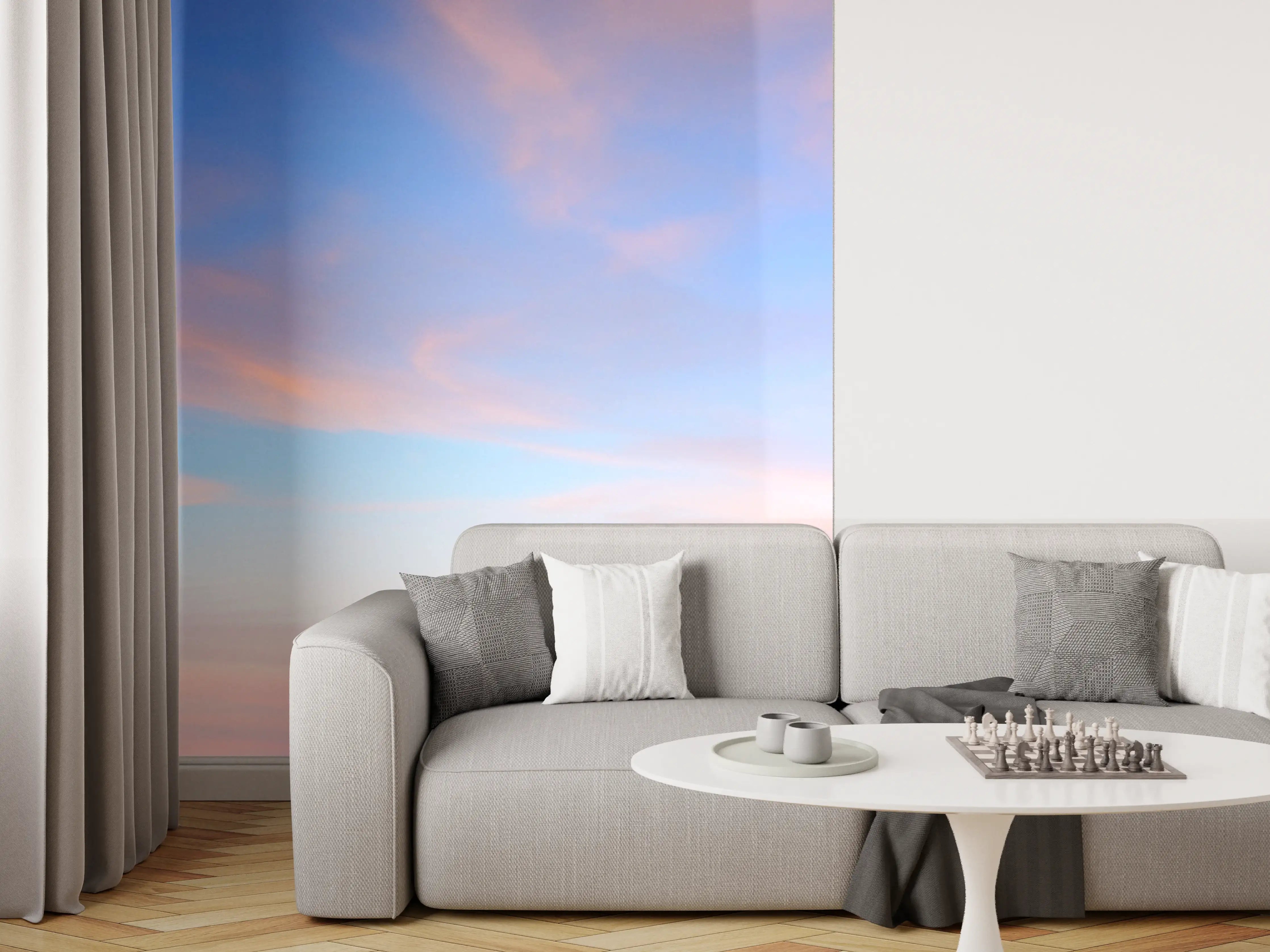 Wandverkleidung Wohnzimmer - Himmel mit sanften Wolken