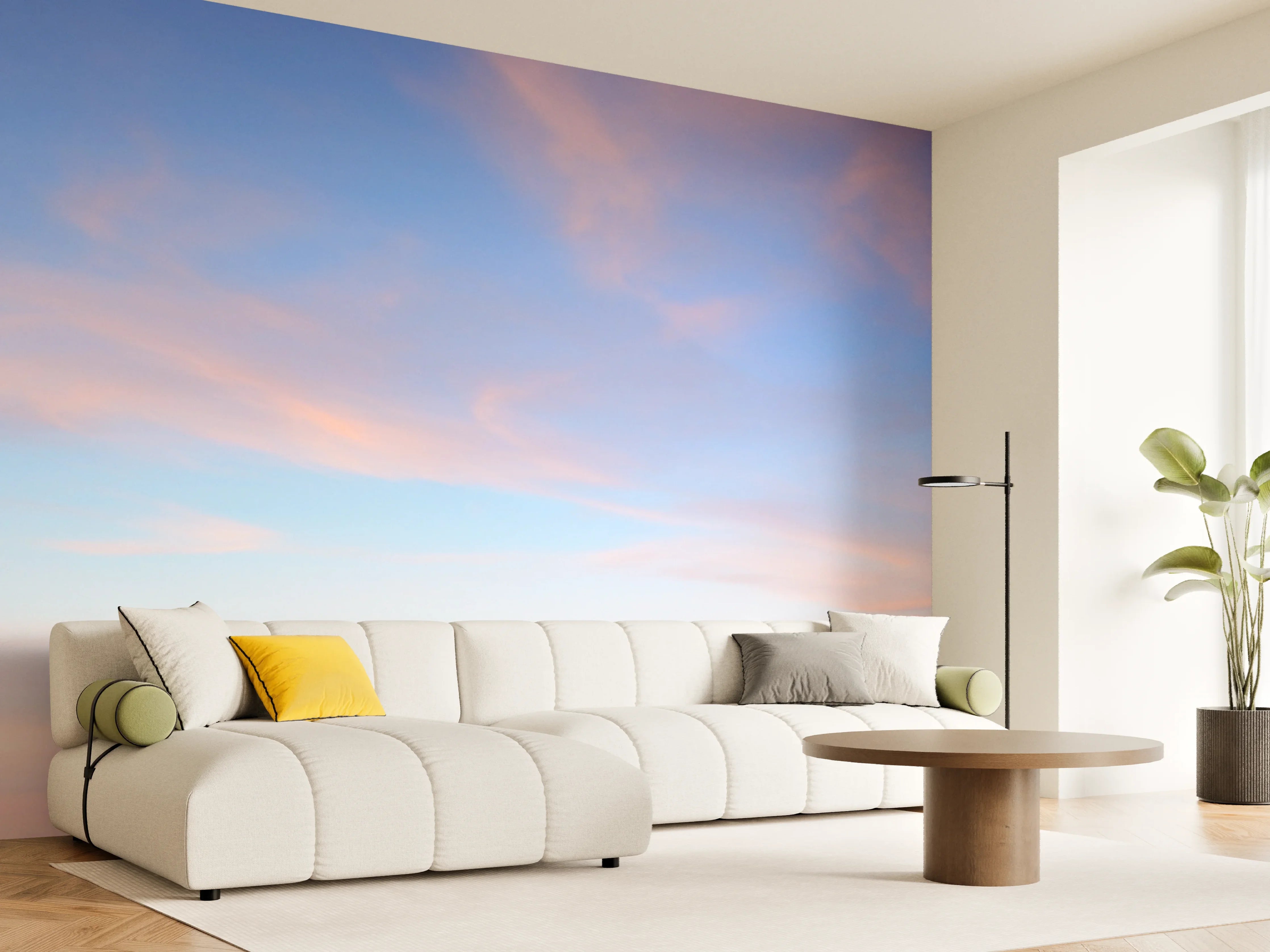 Wandverkleidung Wohnzimmer - Himmel mit sanften Wolken
