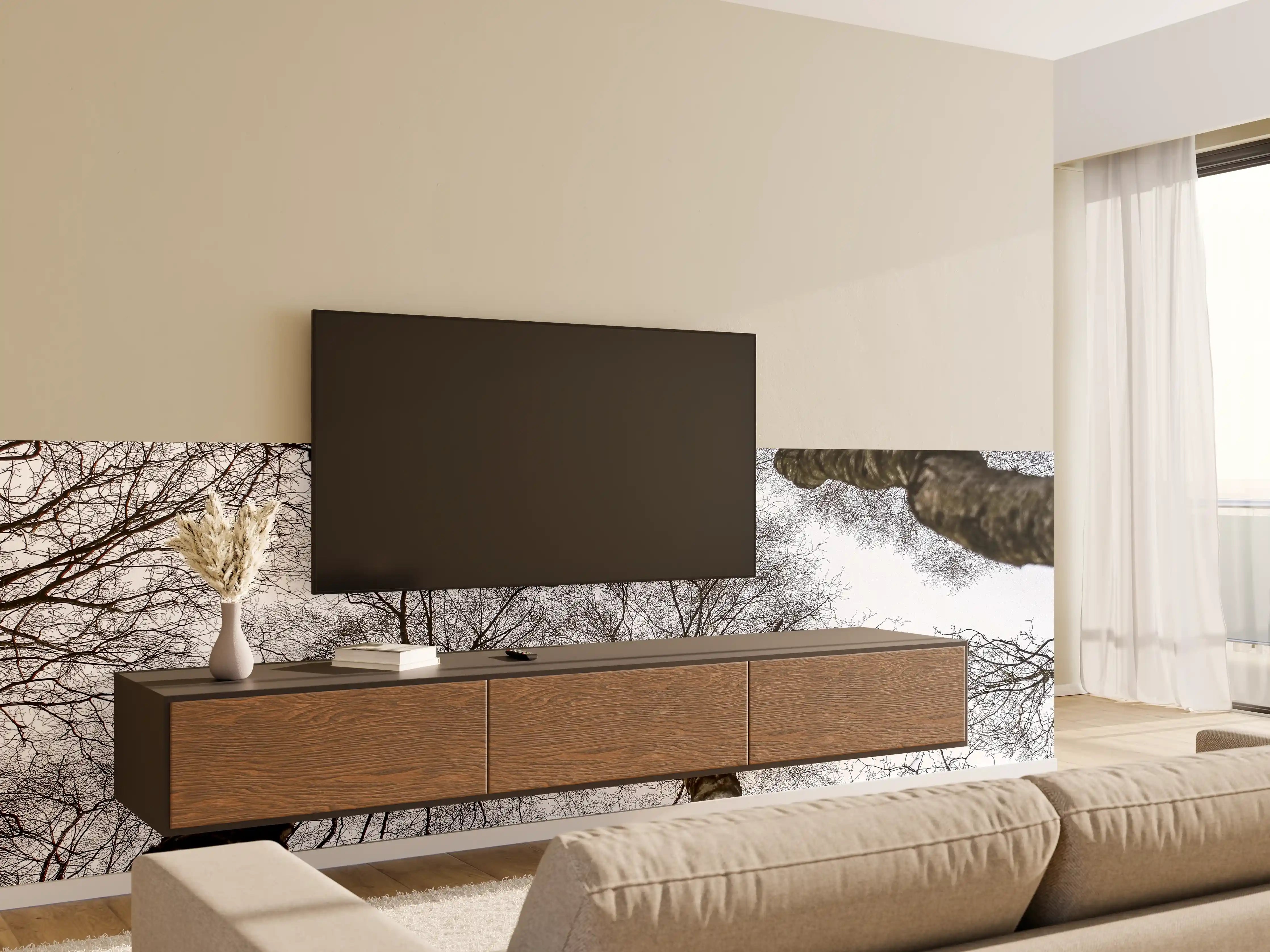 Wandverkleidung Wohnzimmer - Himmel über Baumkronen