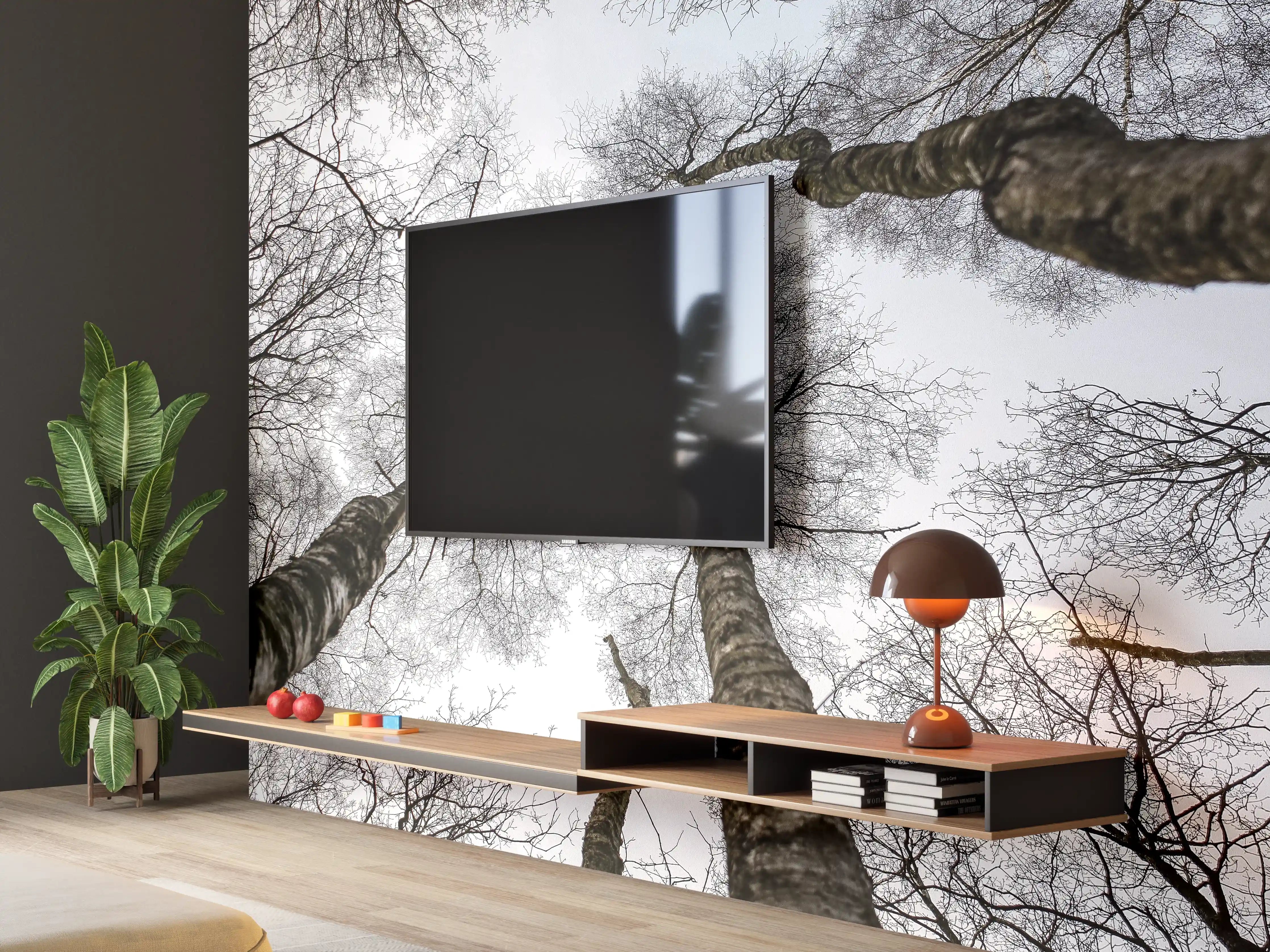 Wandverkleidung Wohnzimmer - Himmel über Baumkronen