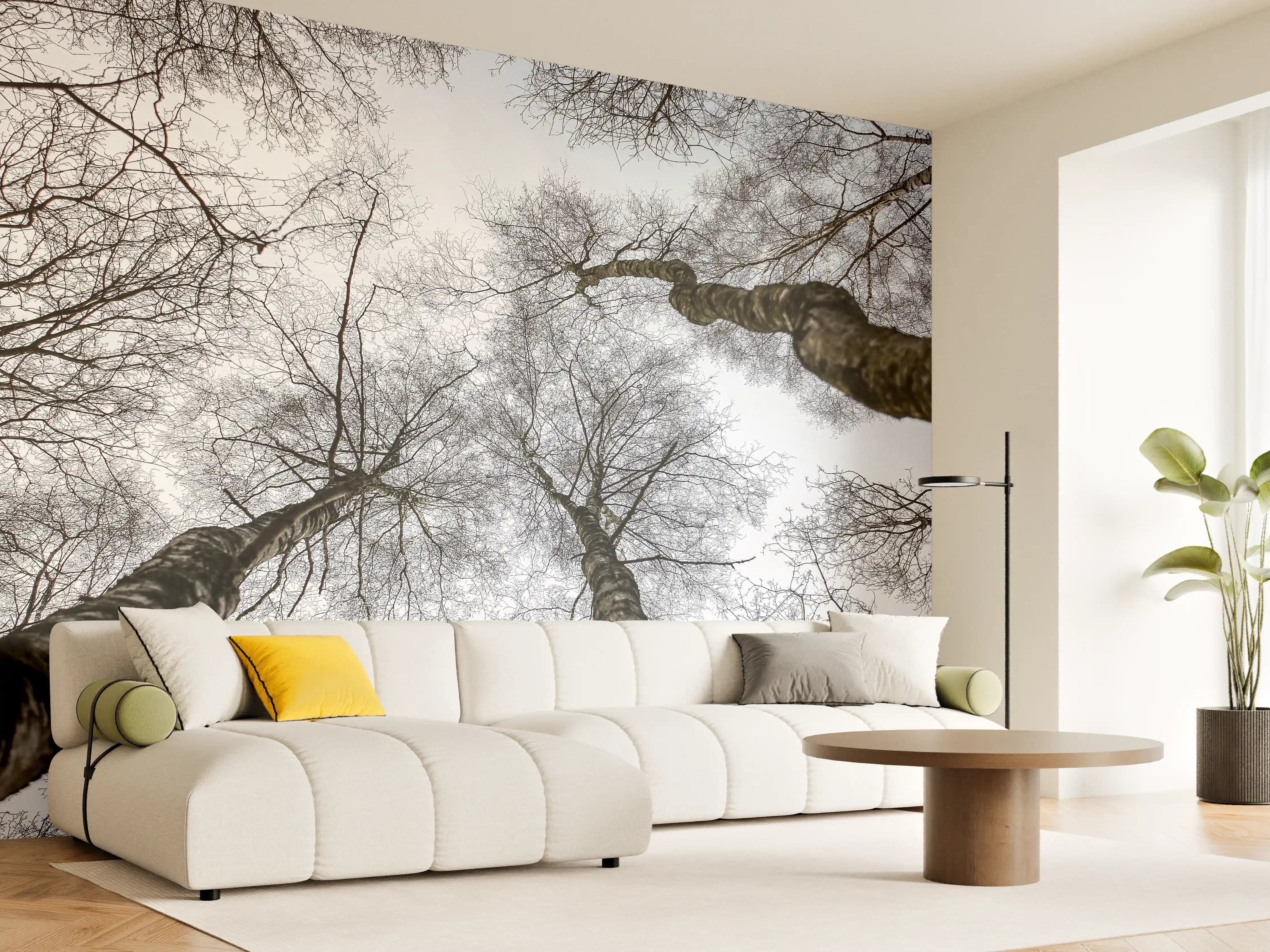 Wandverkleidung Wohnzimmer - Himmel über Baumkronen