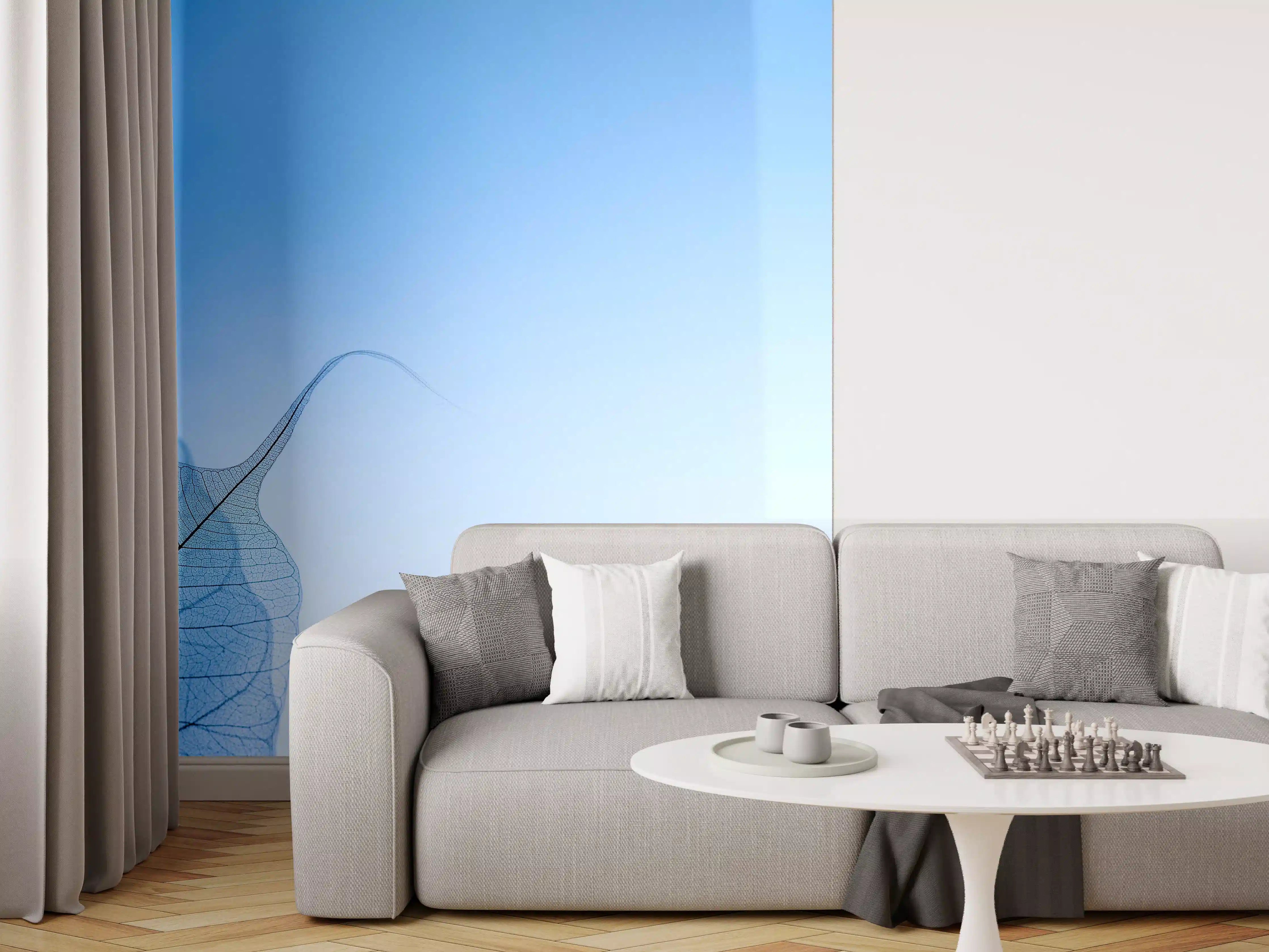 Wandverkleidung Wohnzimmer - Himmel und Blätter in Blau