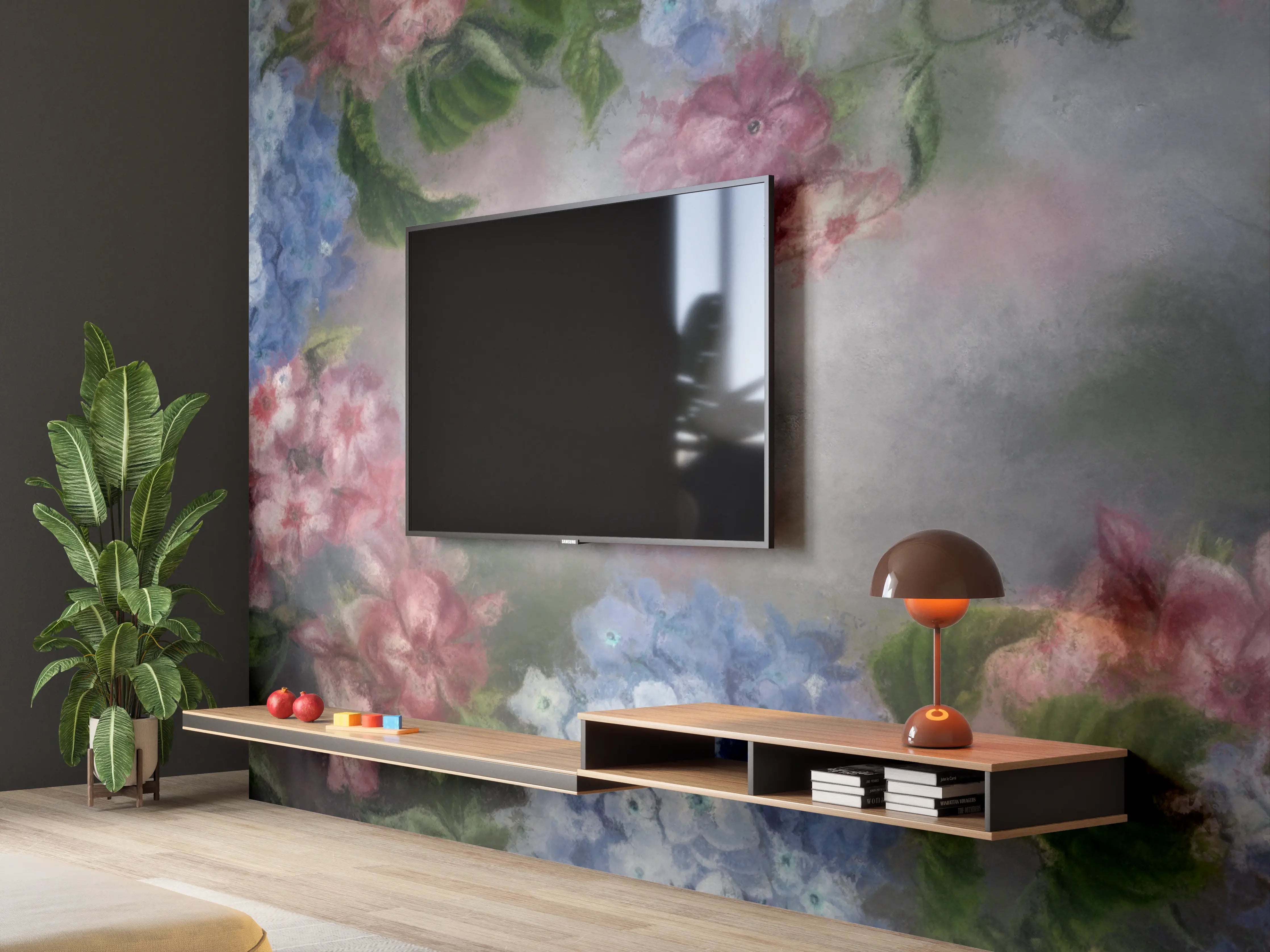 Wandverkleidung Wohnzimmer - Himmel und Blumen: Sanfte Farbpalette