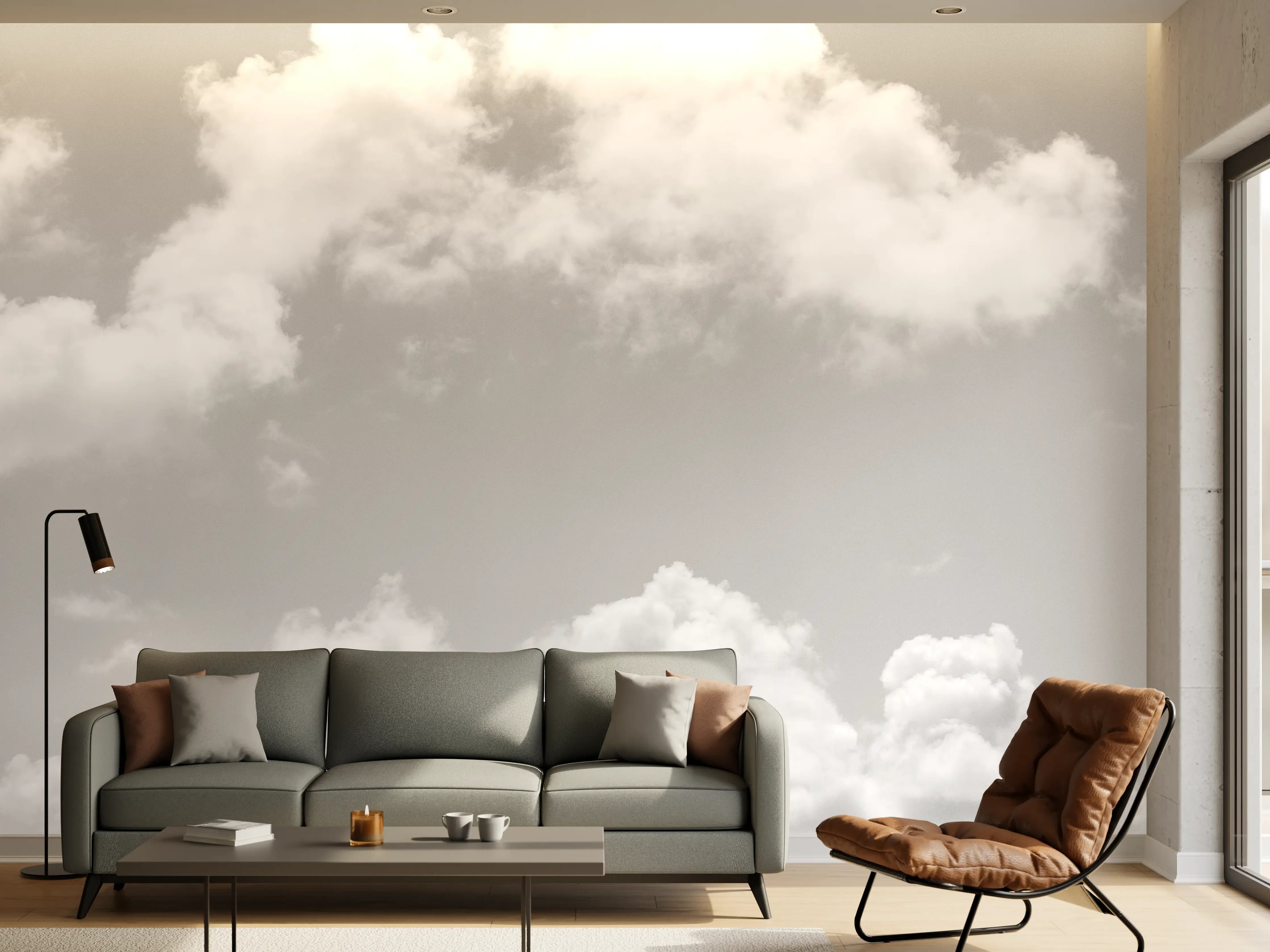Wandverkleidung Wohnzimmer - Himmel und Wolken in Schwarz-Weiß