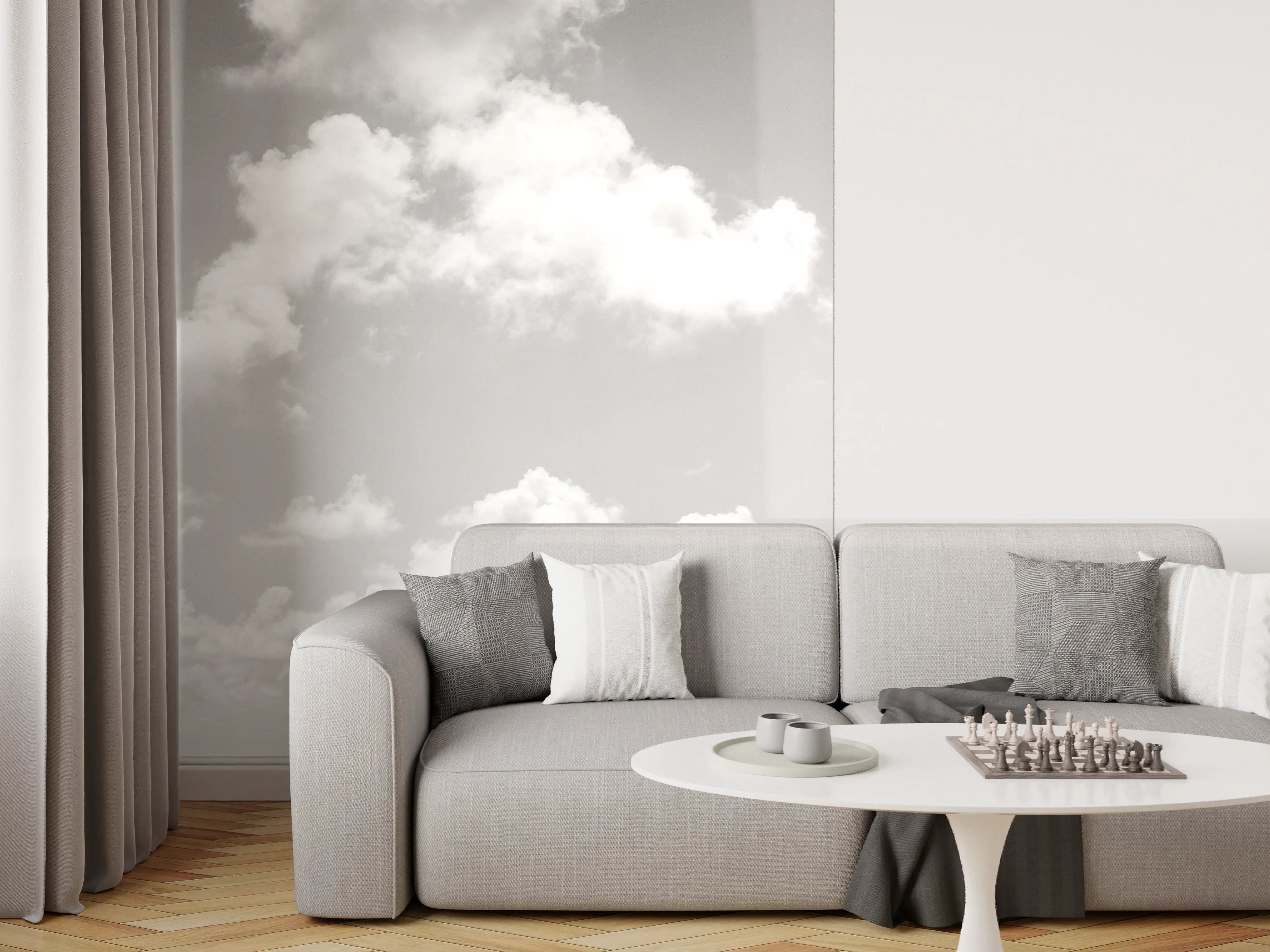 Wandverkleidung Wohnzimmer - Himmel und Wolken in Schwarz-Weiß