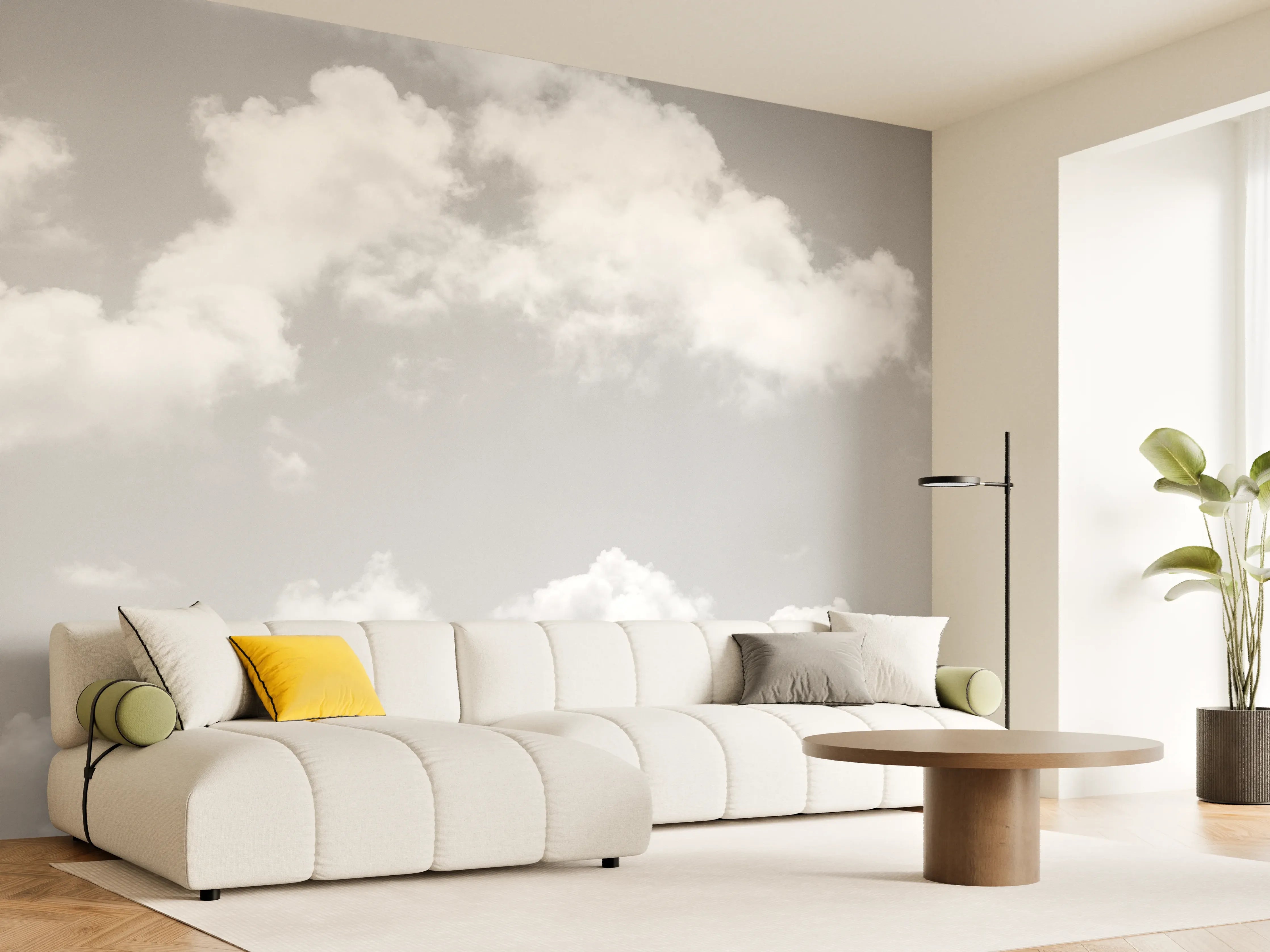 Wandverkleidung Wohnzimmer - Himmel und Wolken in Schwarz-Weiß