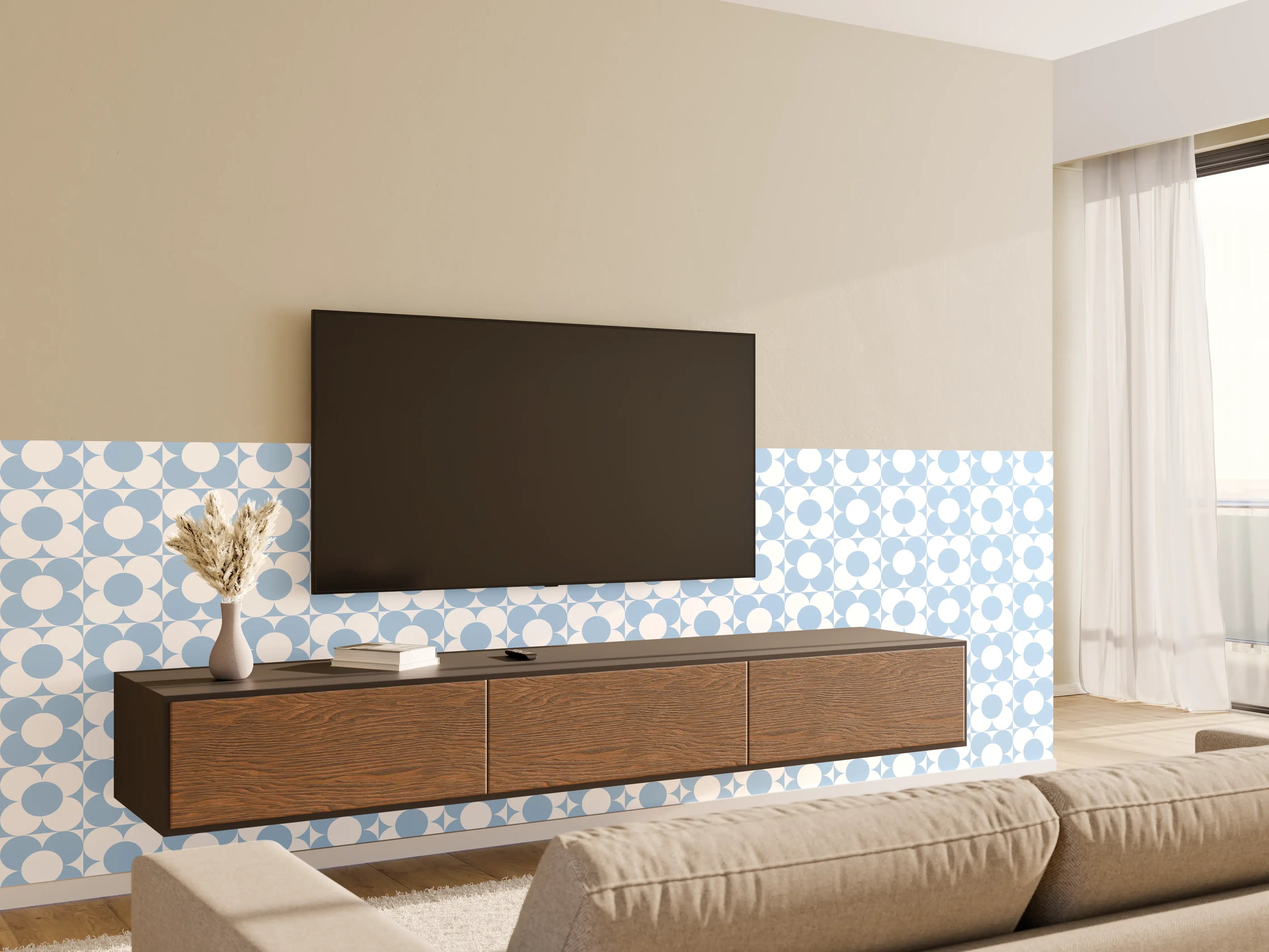 Wandverkleidung Wohnzimmer - Himmelblauer Himmel mit Sonnenschein