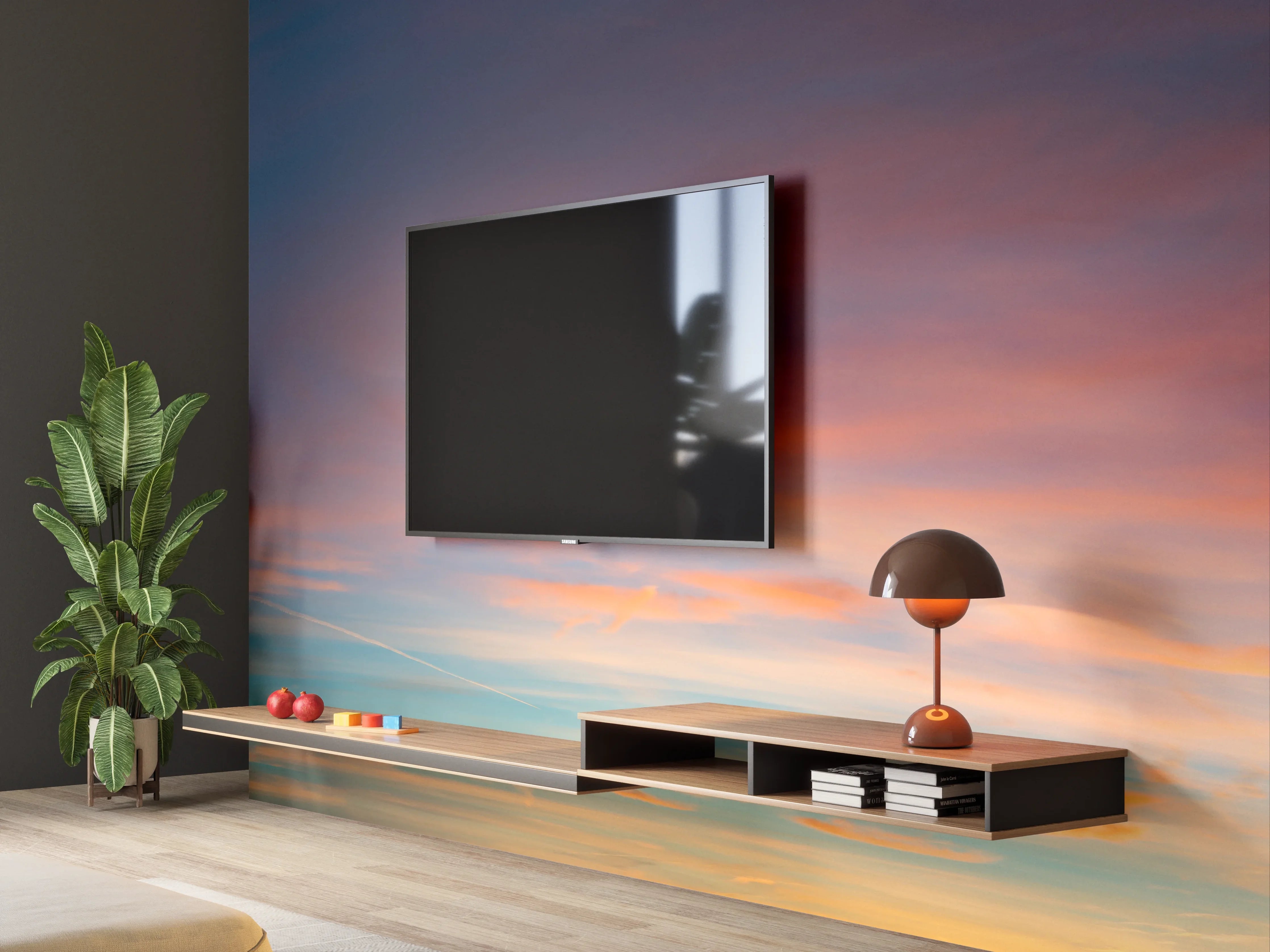 Wandverkleidung Wohnzimmer - Himmelspanorama bei Sonnenuntergang