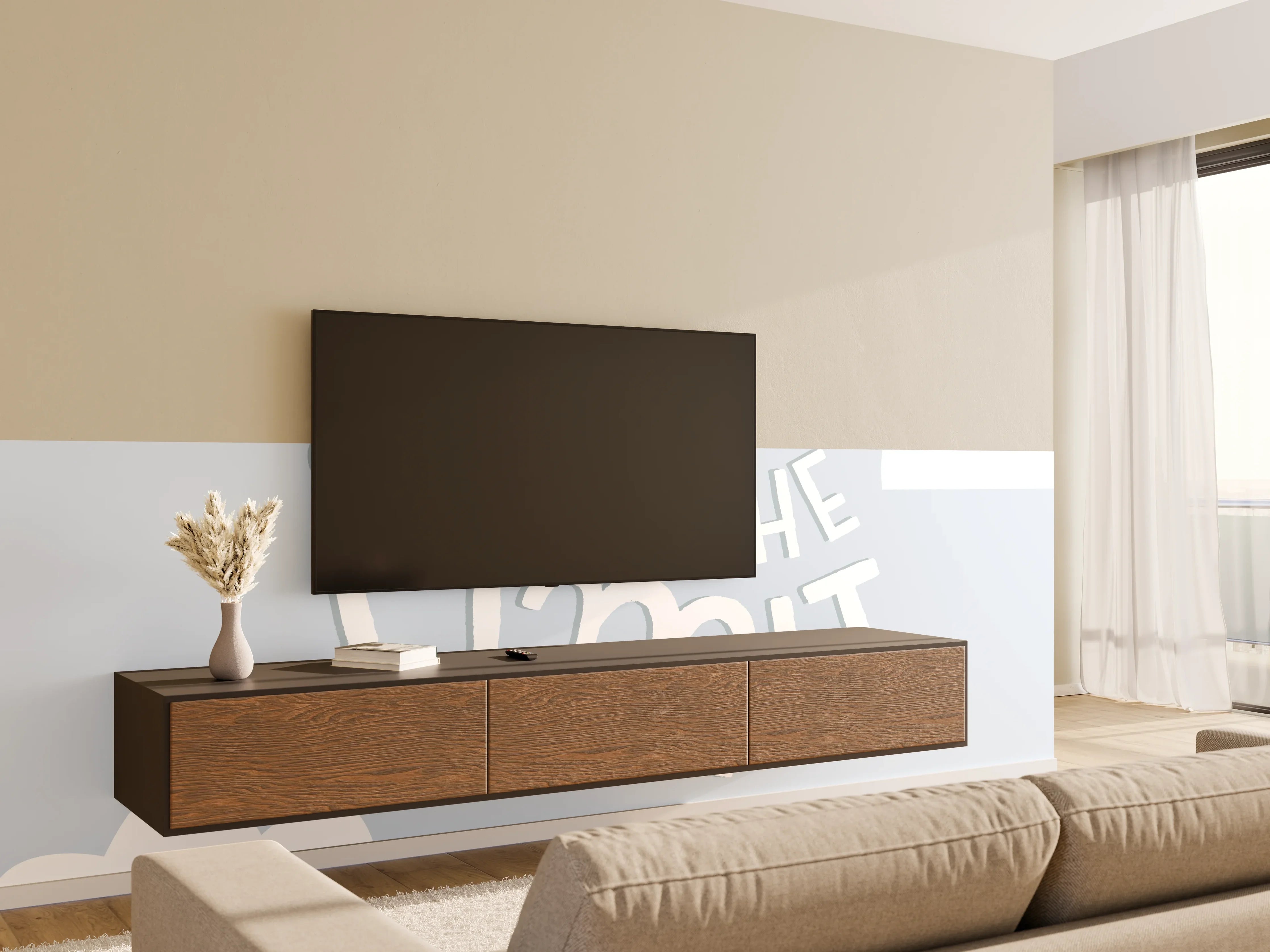 Wandverkleidung Wohnzimmer - Himmlischer Himmel mit inspirierendem Spruch