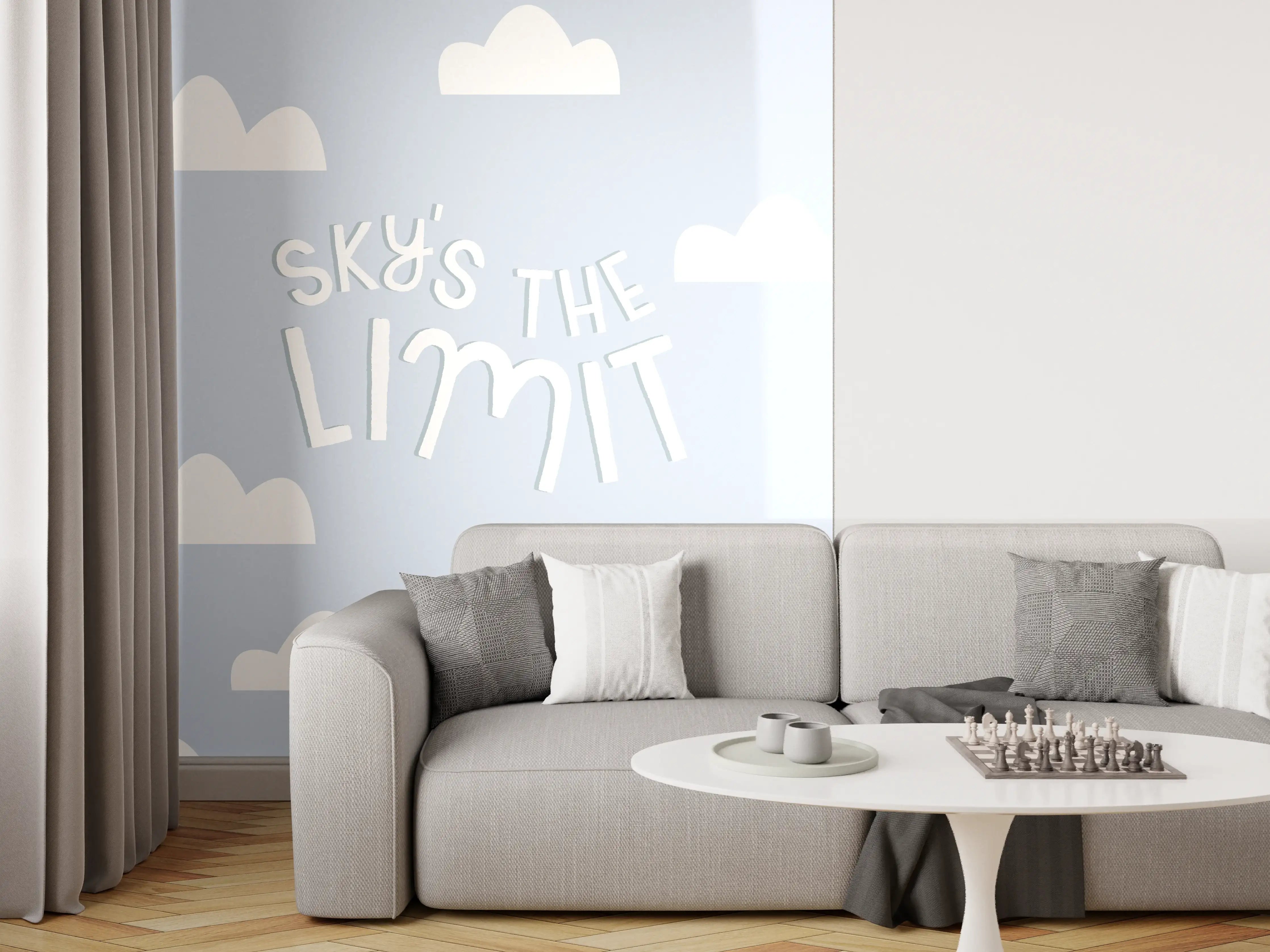 Wandverkleidung Wohnzimmer - Himmlischer Himmel mit inspirierendem Spruch