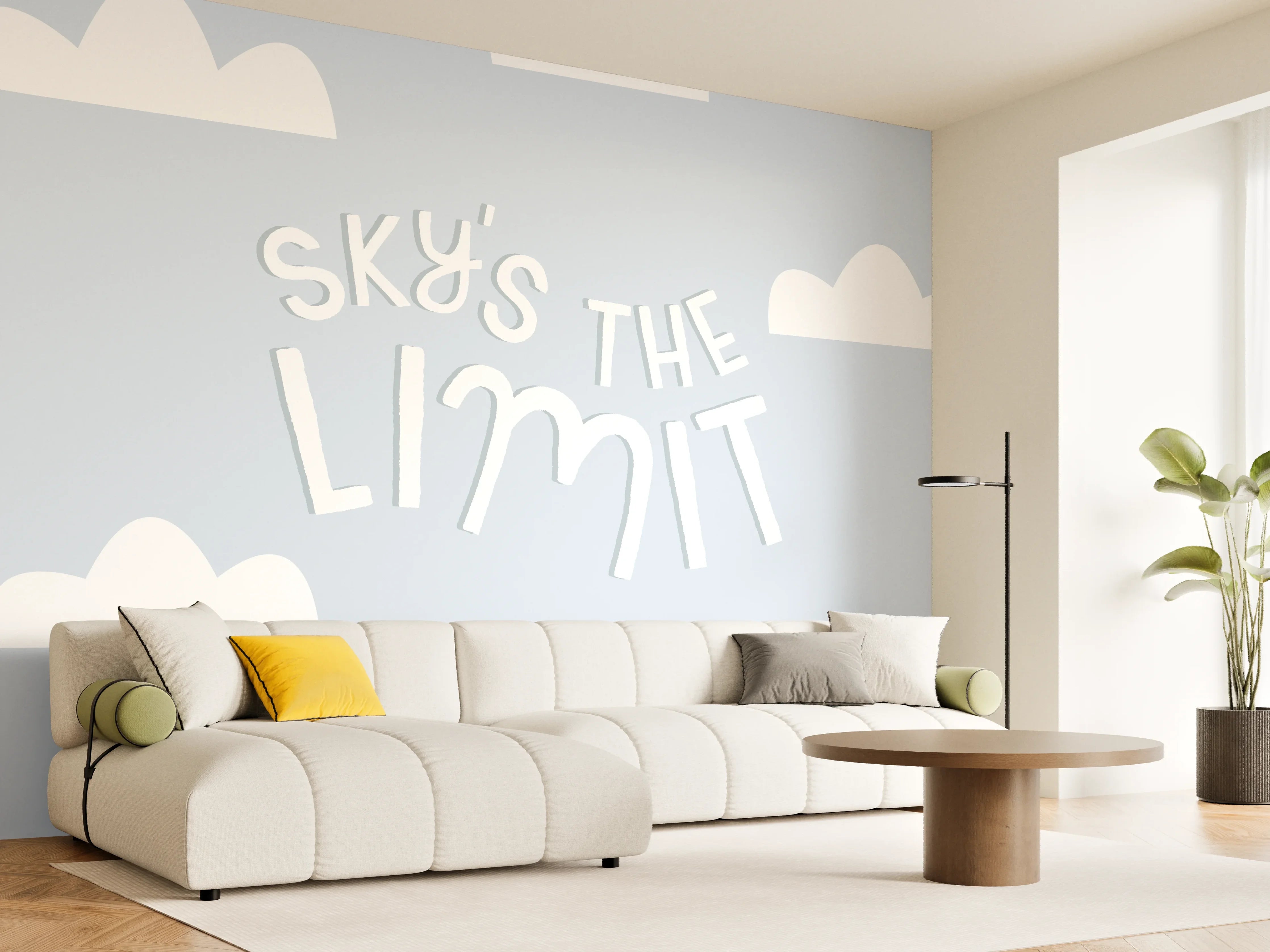 Wandverkleidung Wohnzimmer - Himmlischer Himmel mit inspirierendem Spruch