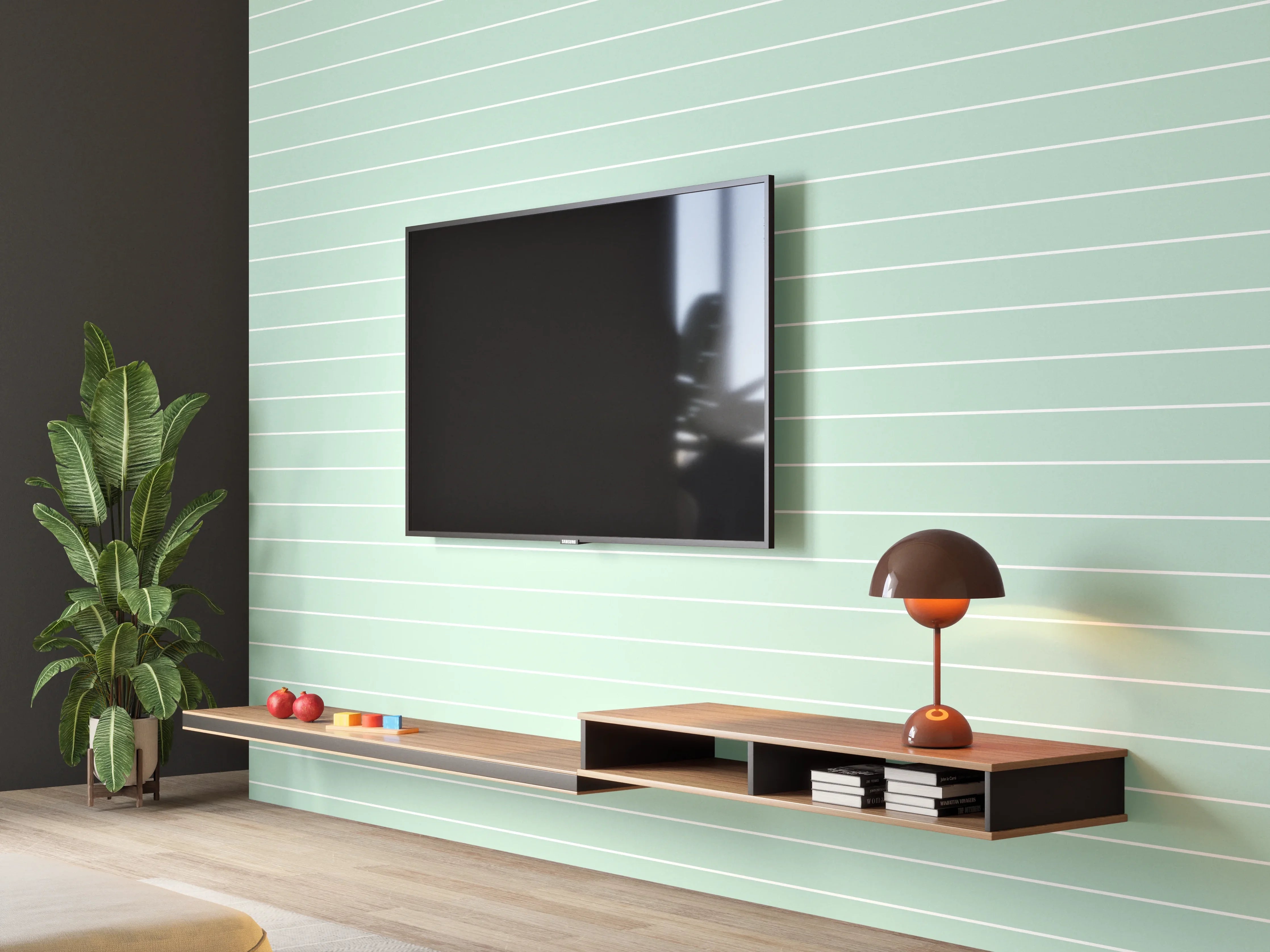 Wandverkleidung Wohnzimmer - Hintergrund in zartem Mintgrün mit Linien