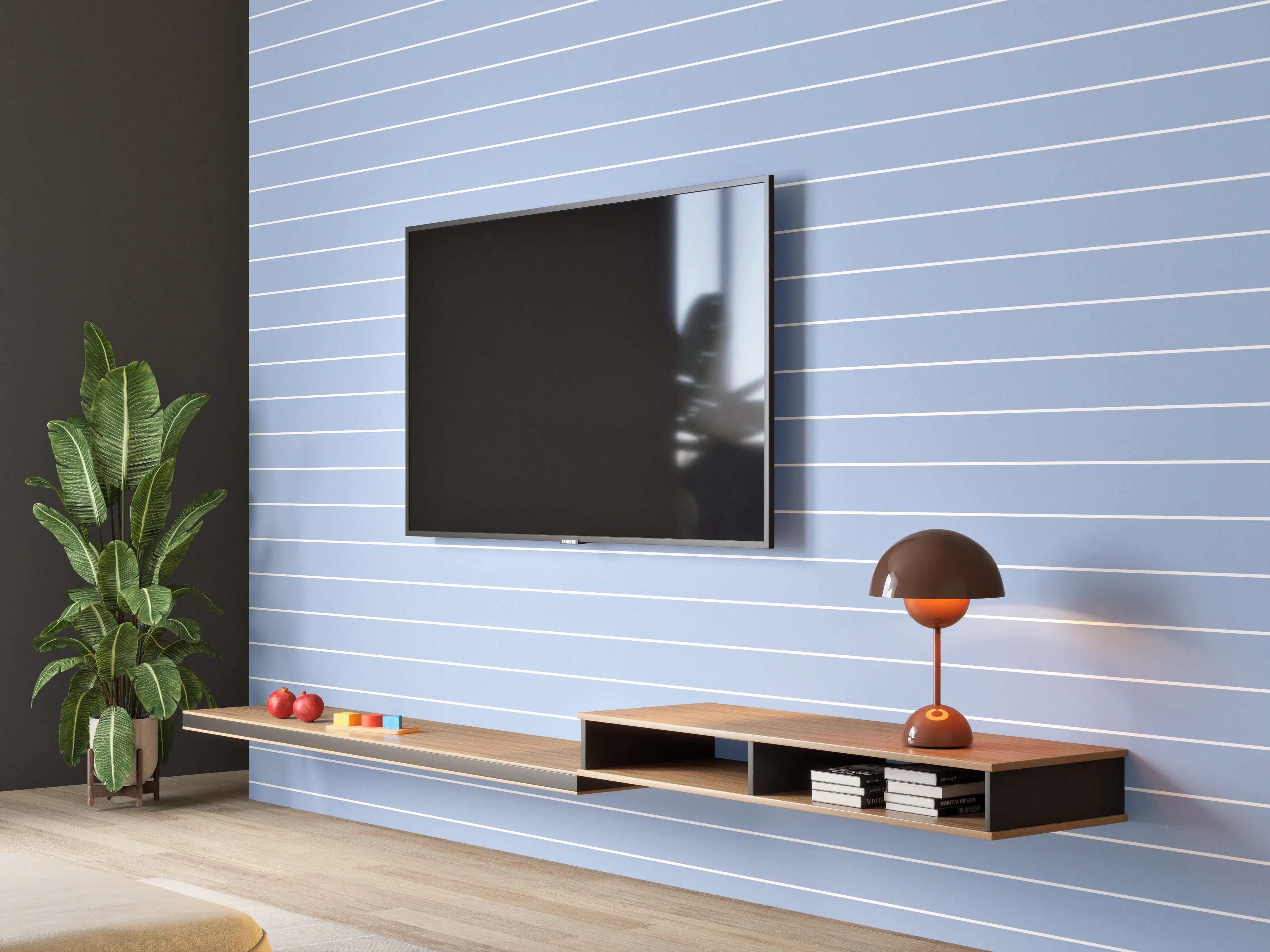 Wandverkleidung Wohnzimmer - Hintergrund mit blauen Streifen