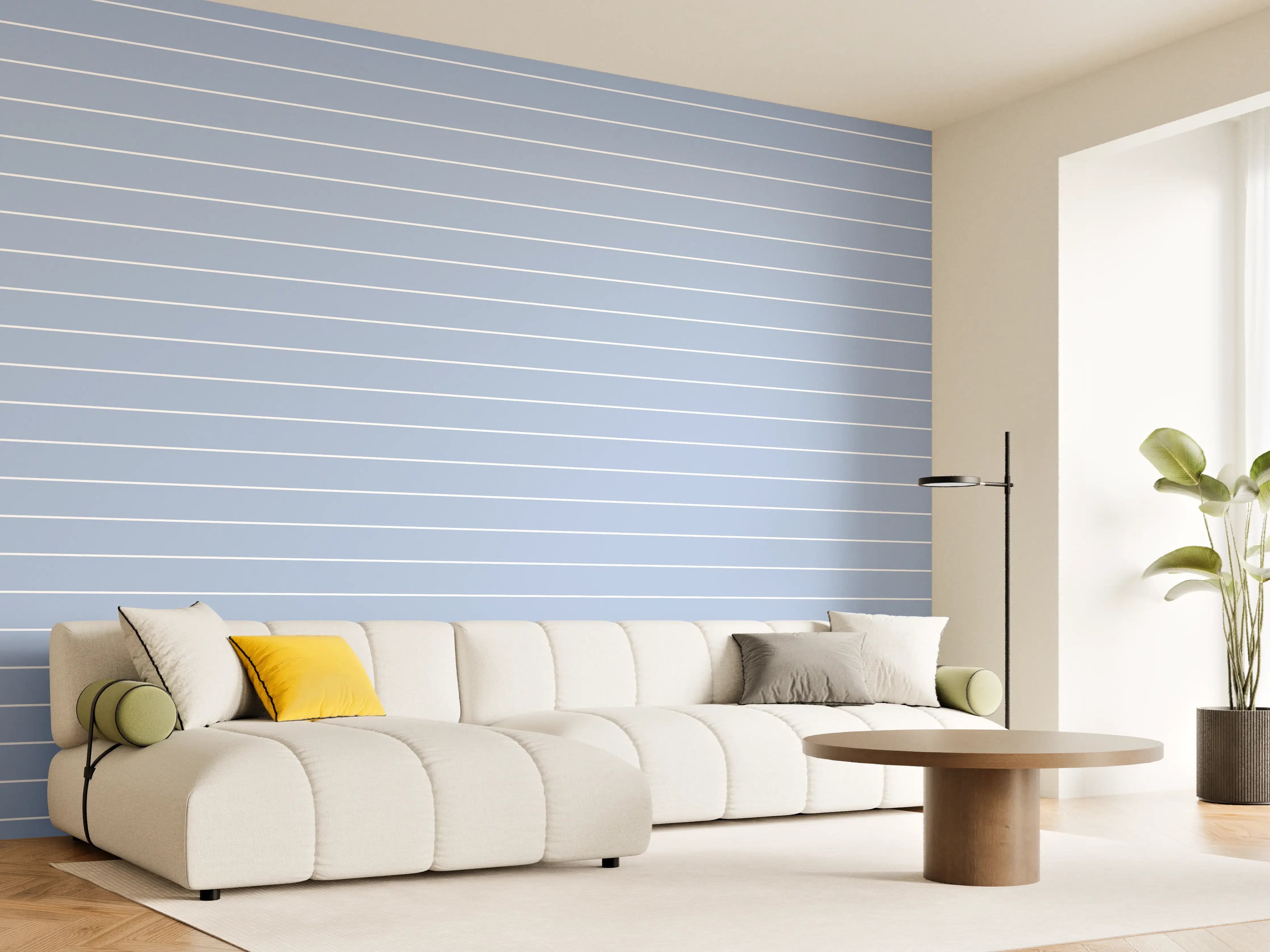 Wandverkleidung Wohnzimmer - Hintergrund mit blauen Streifen