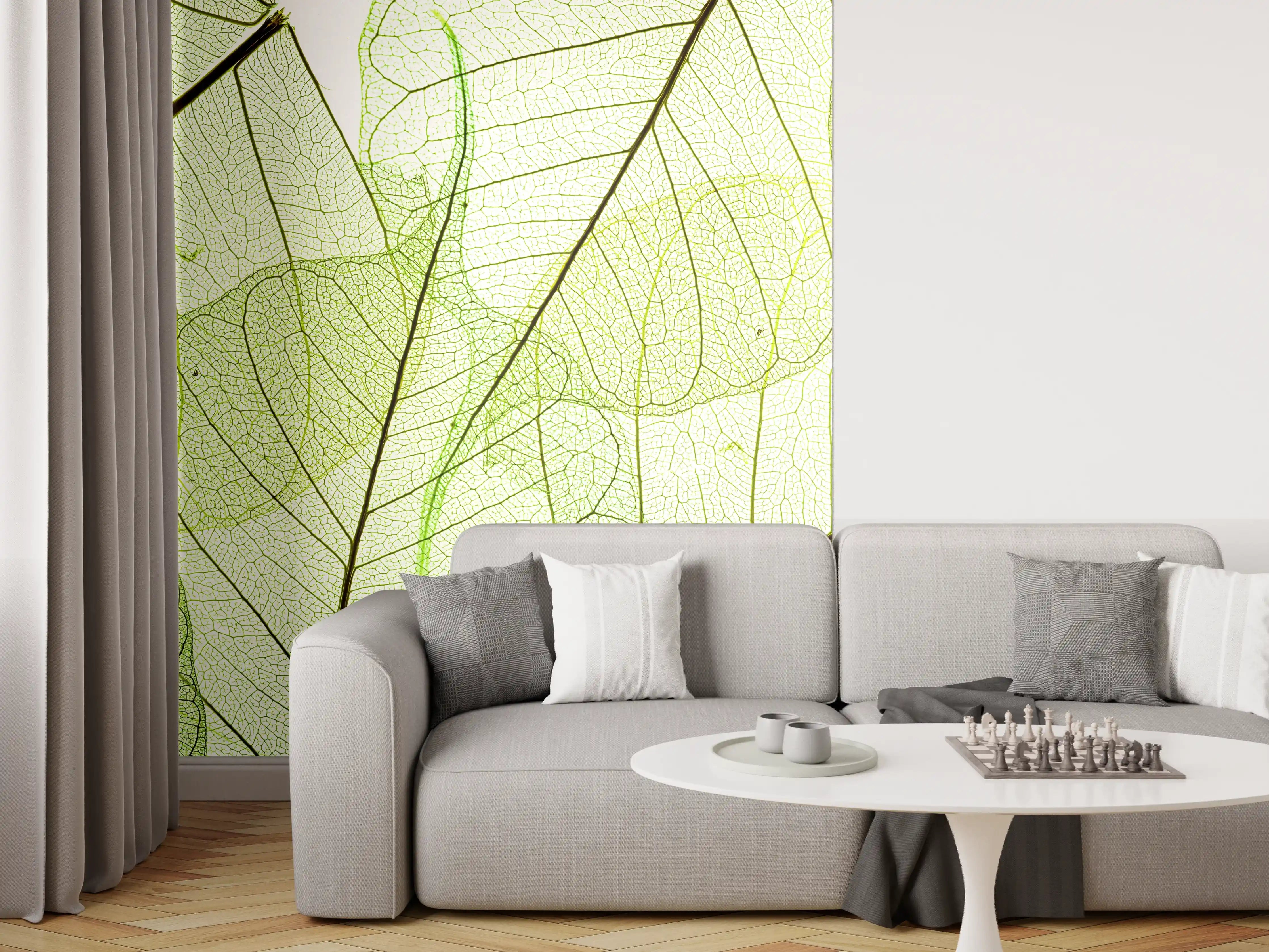 Wandverkleidung Wohnzimmer - Hintergrund mit grünem Blättermuster