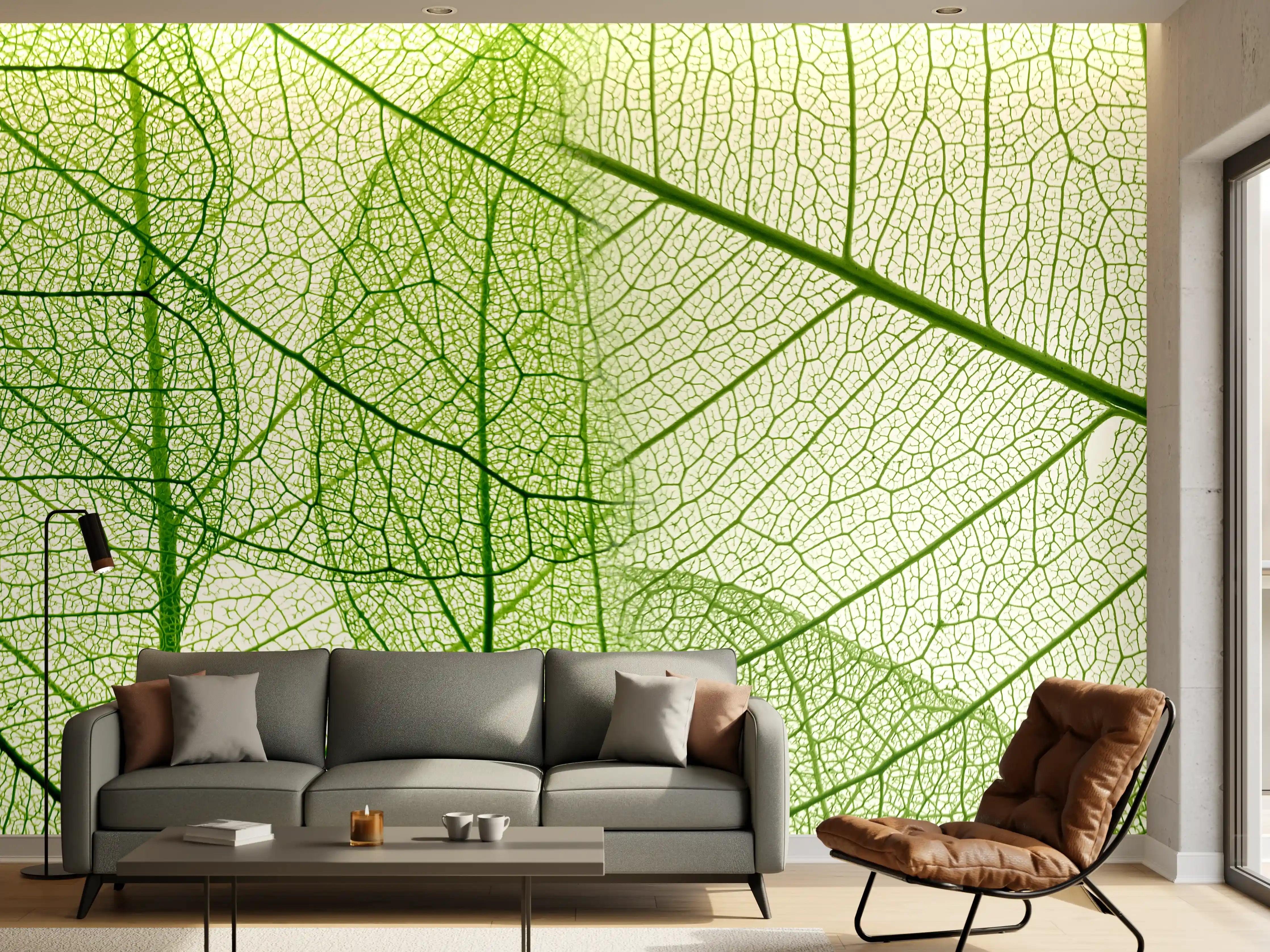 Wandverkleidung Wohnzimmer - Hintergrundbild mit grünen Blättern