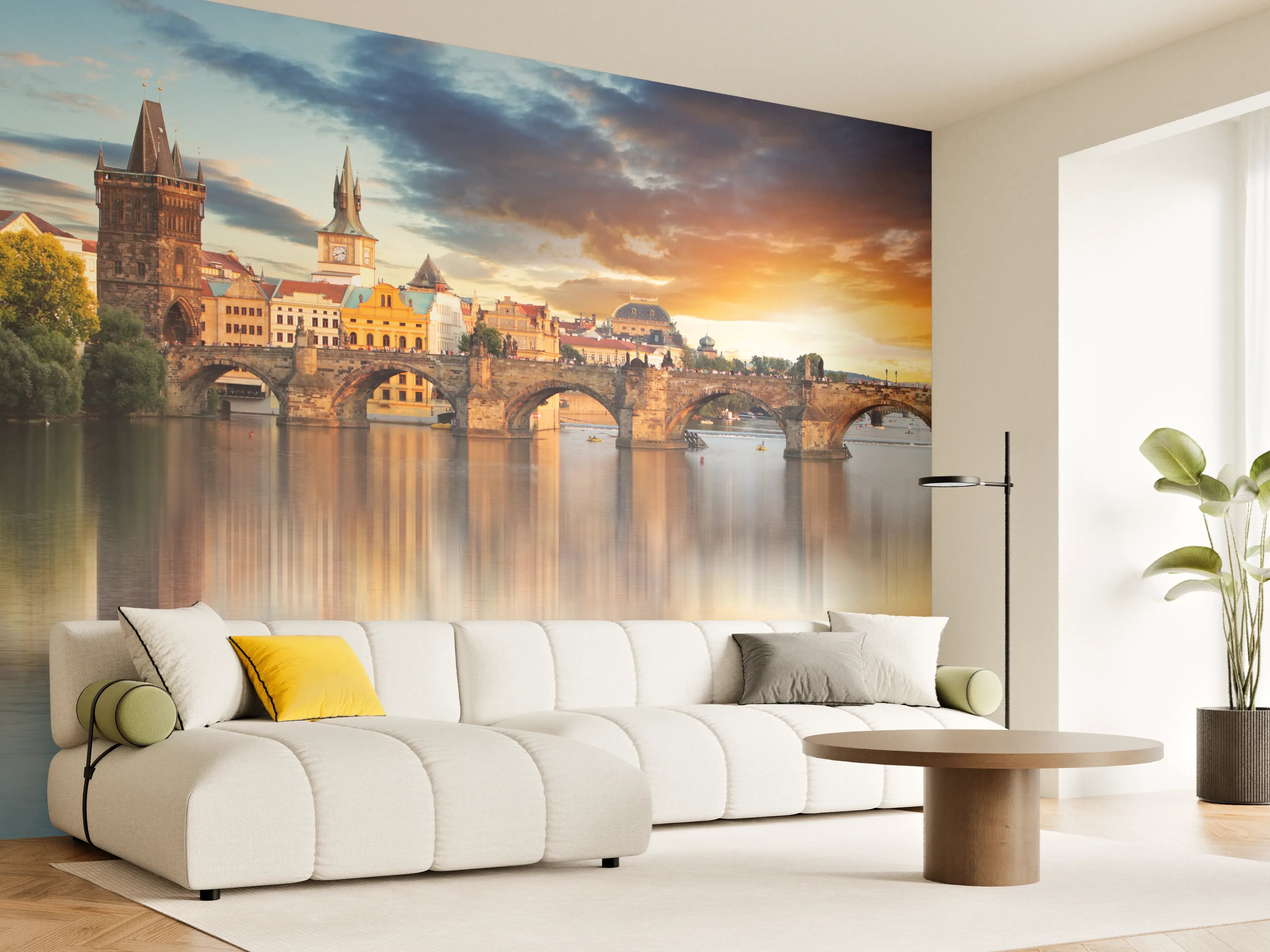 Wandverkleidung Wohnzimmer - Historische Brücke bei Sonnenuntergang