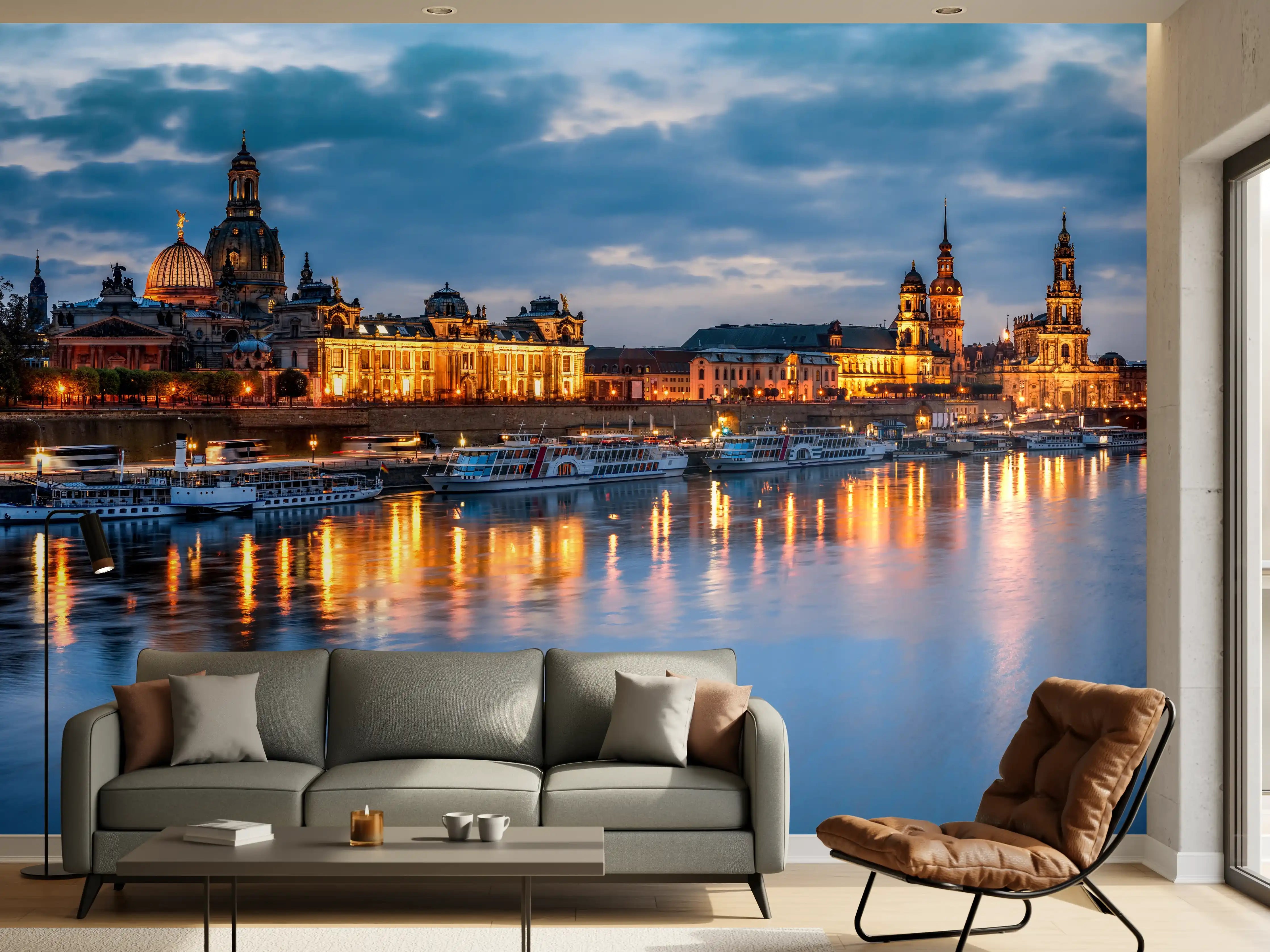 Wandverkleidung Wohnzimmer - Historische Stadtansicht bei Abendsonne