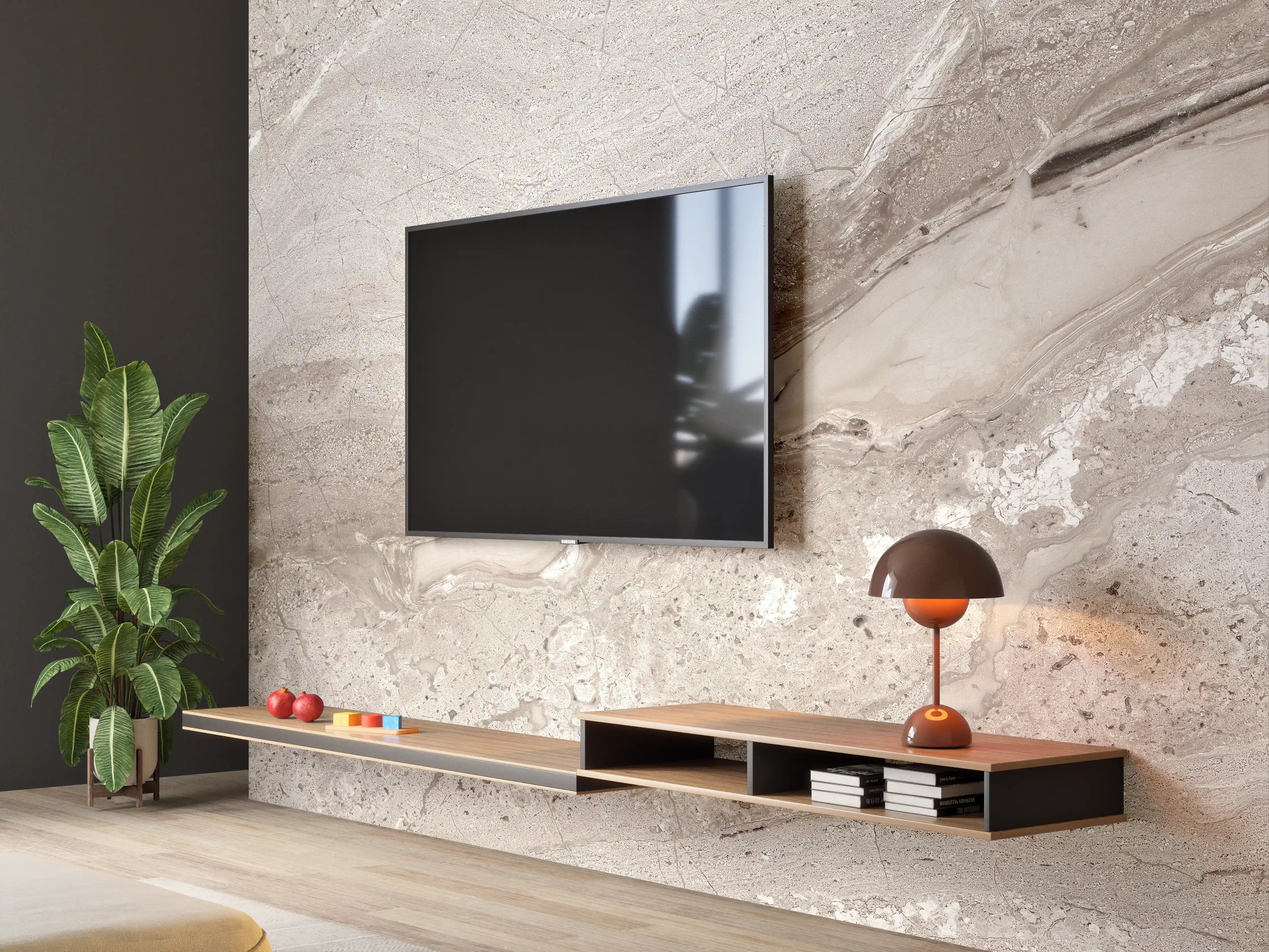 Wandverkleidung Wohnzimmer - Hochwertige Fliesen im eleganten Steindesign
