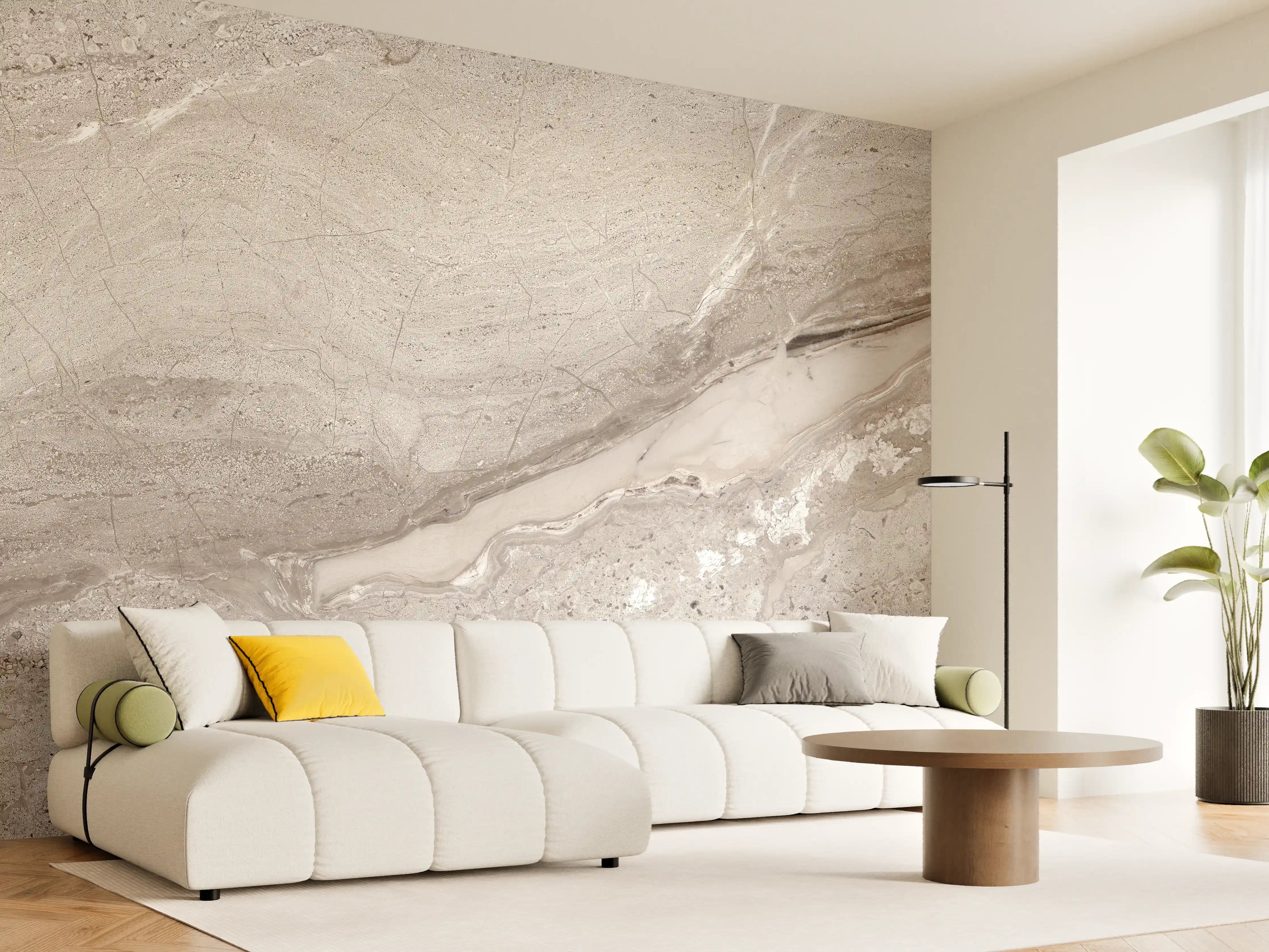 Wandverkleidung Wohnzimmer - Hochwertige Fliesen im eleganten Steindesign