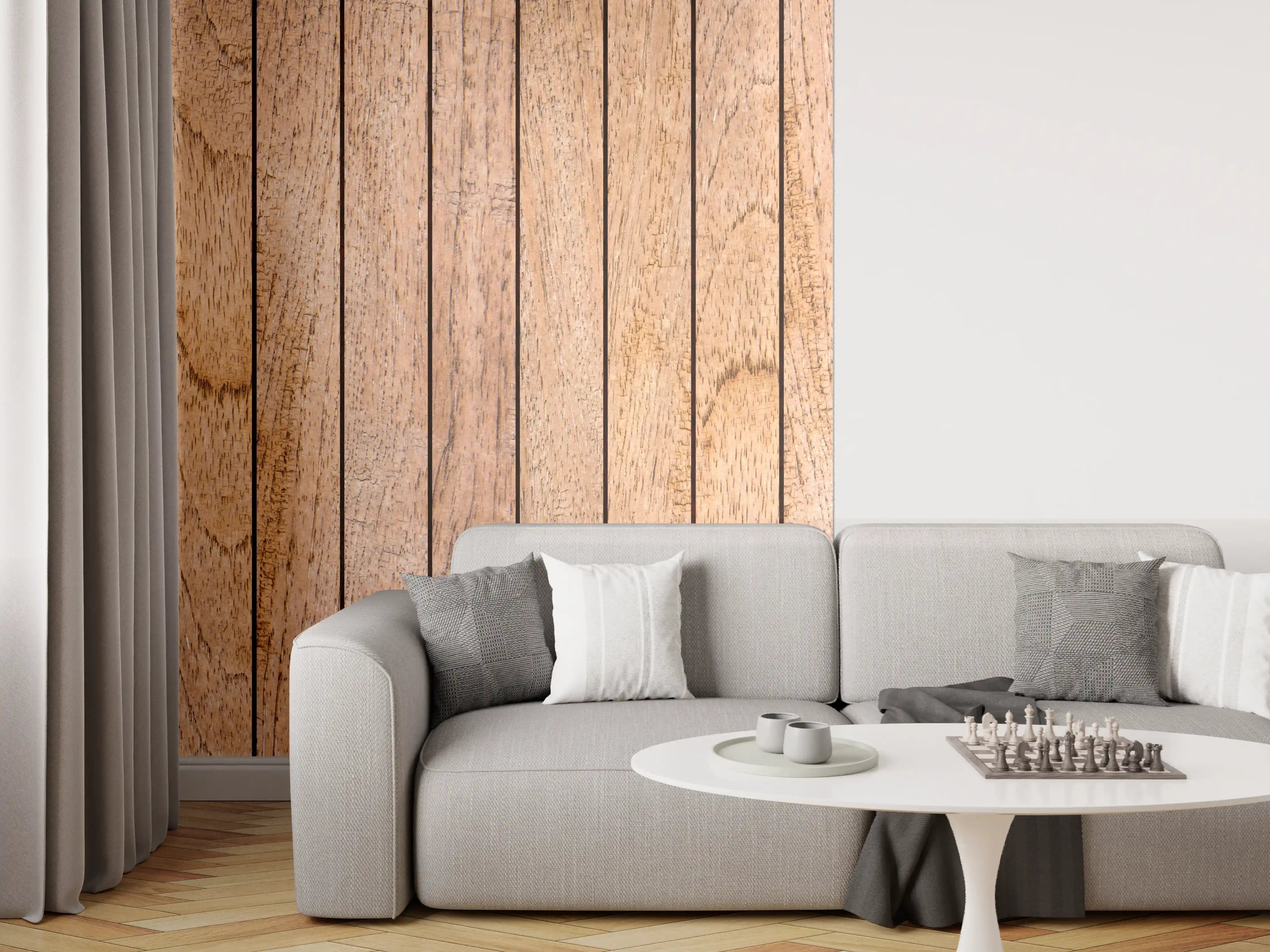 Wandverkleidung Wohnzimmer - Hochwertige Holzoptik Fliesen