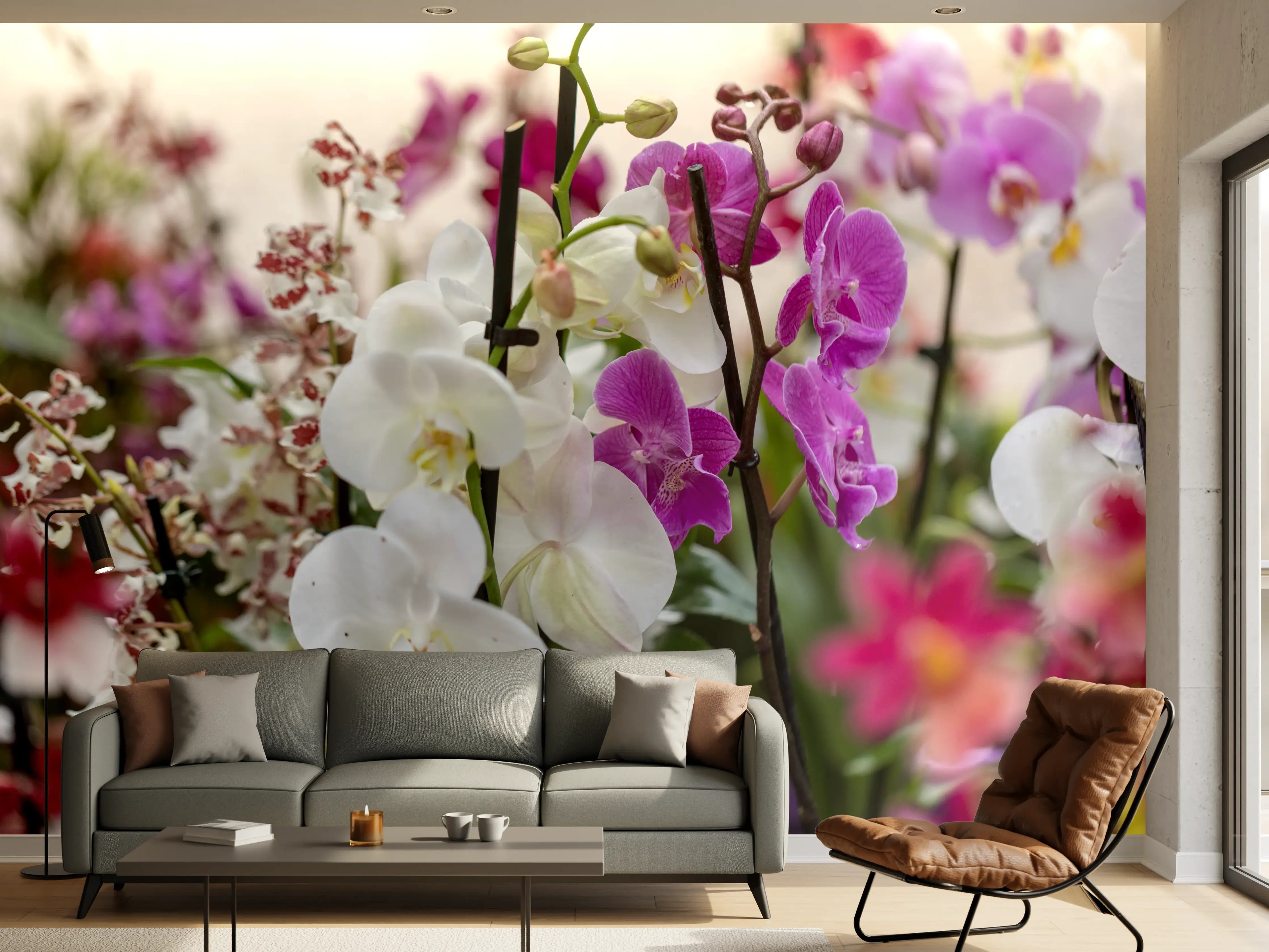 Wandverkleidung Wohnzimmer - Hochwertige Orchideen Blütenpracht