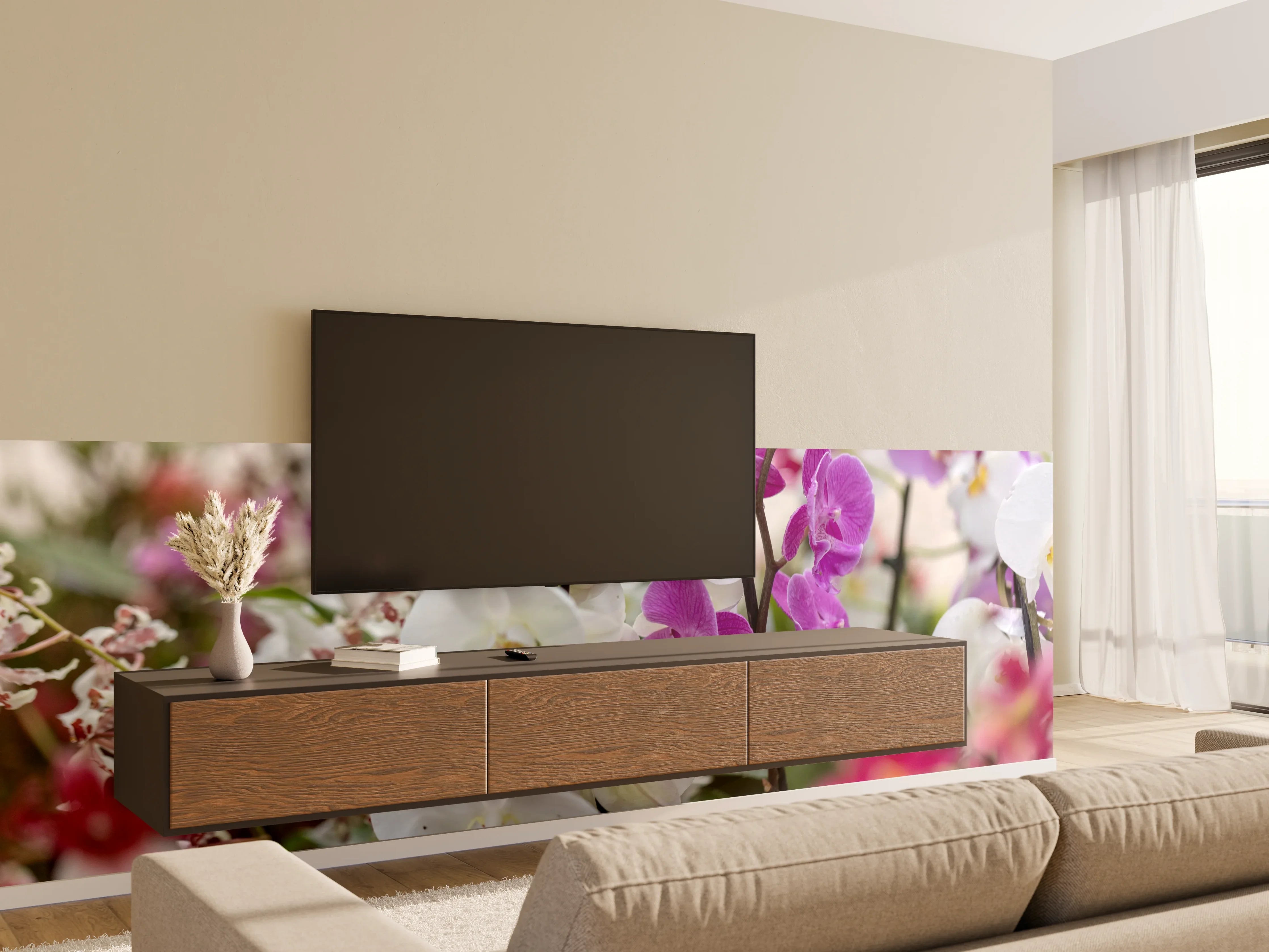 Wandverkleidung Wohnzimmer - Hochwertige Orchideen Blütenpracht