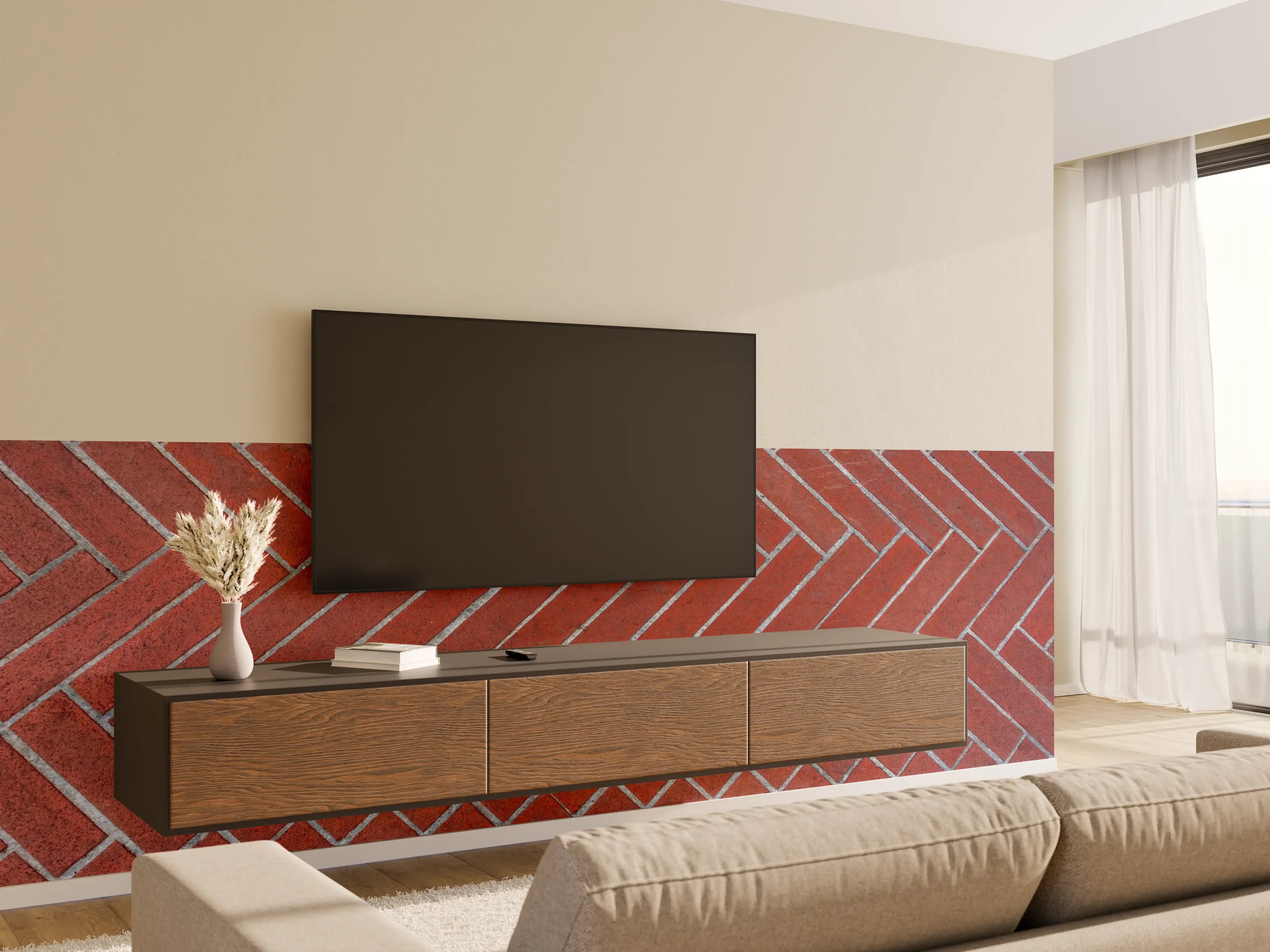 Wandverkleidung Wohnzimmer - Hochwertiger Terrassenboden in rustikalem Design