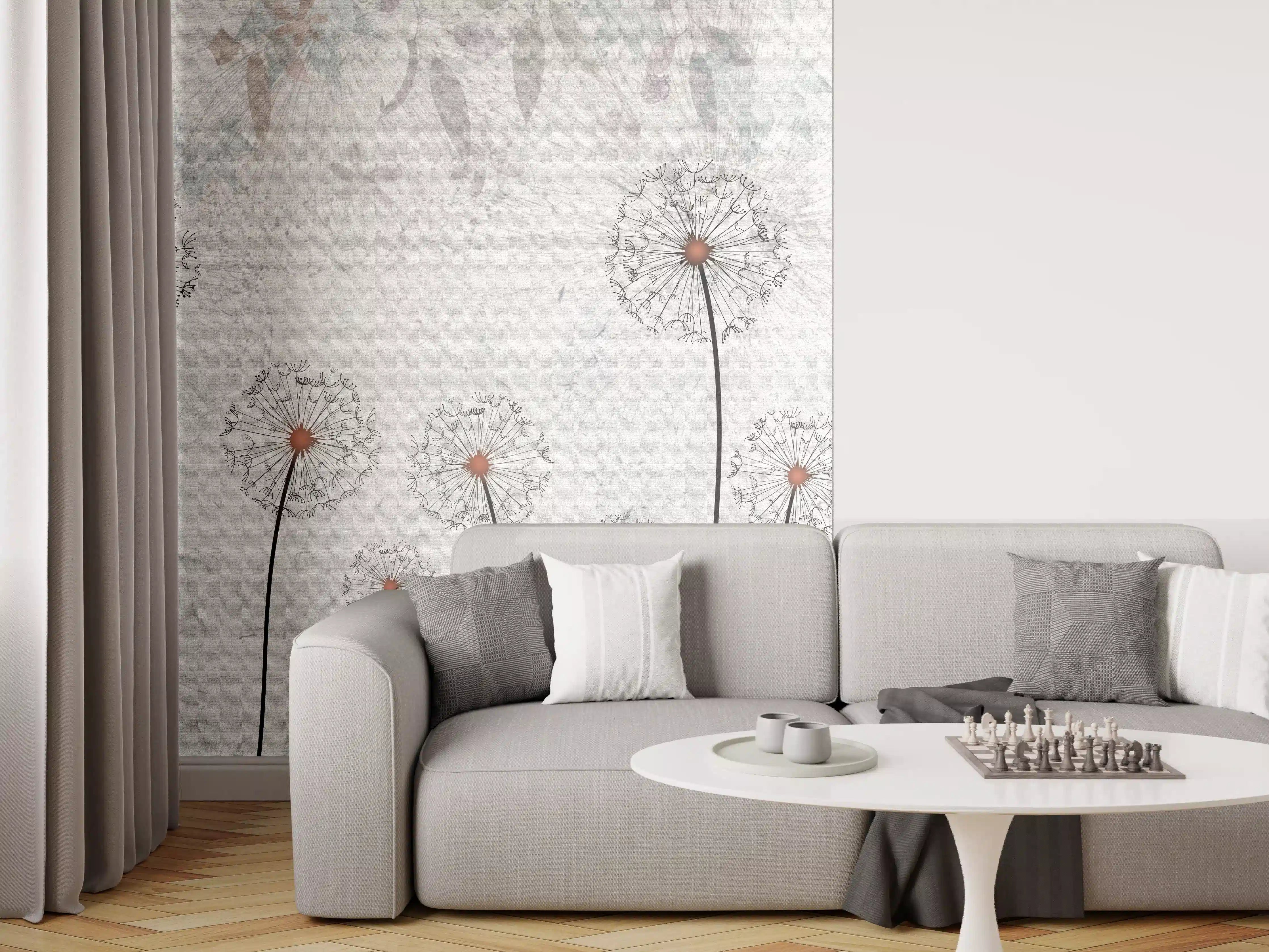 Wandverkleidung Wohnzimmer - Hochwertiges Wandbild mit Pusteblumen-Motiv