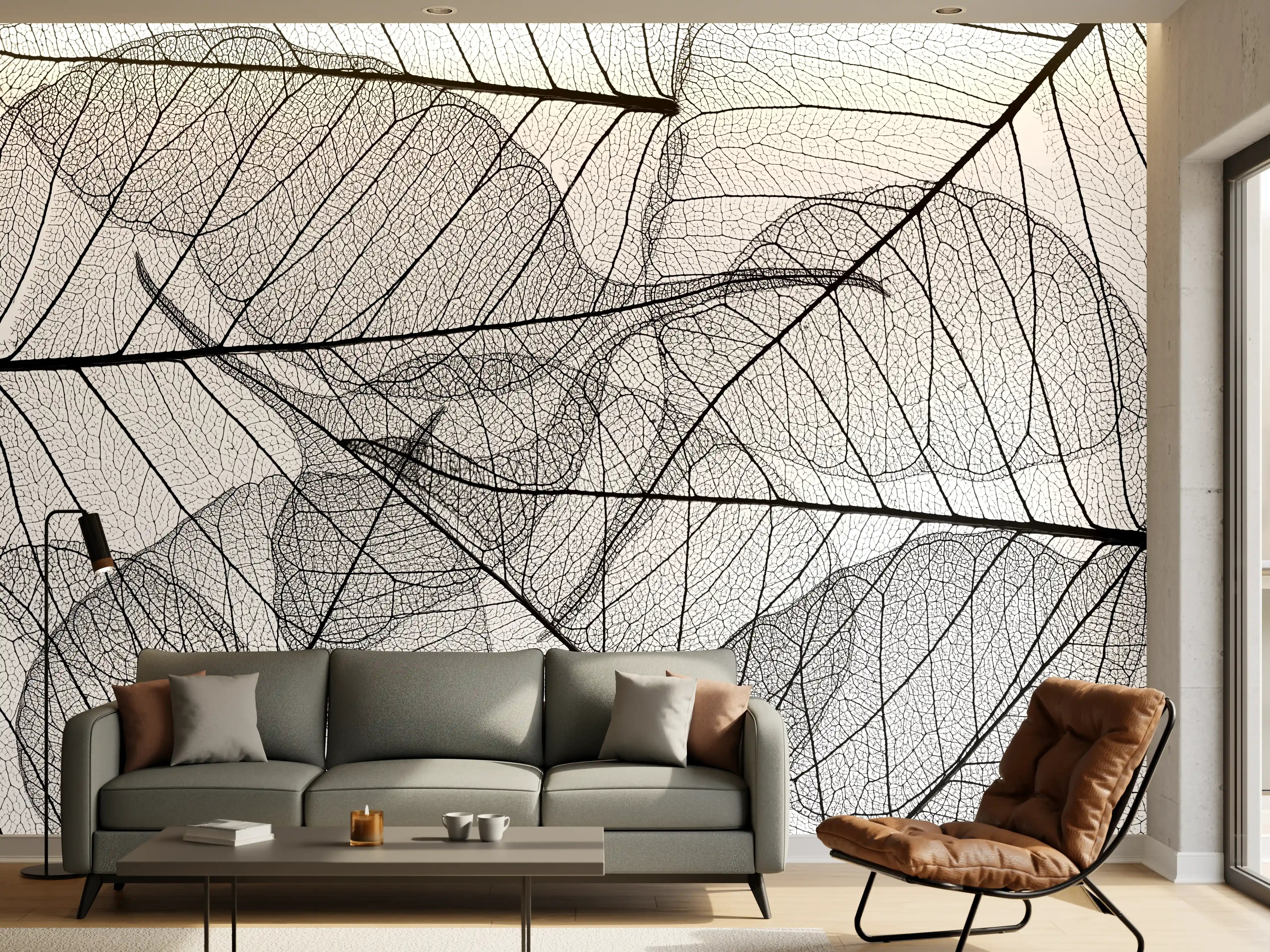 Wandverkleidung Wohnzimmer - Hochwertiges Wandbild mit filigranen Blättern