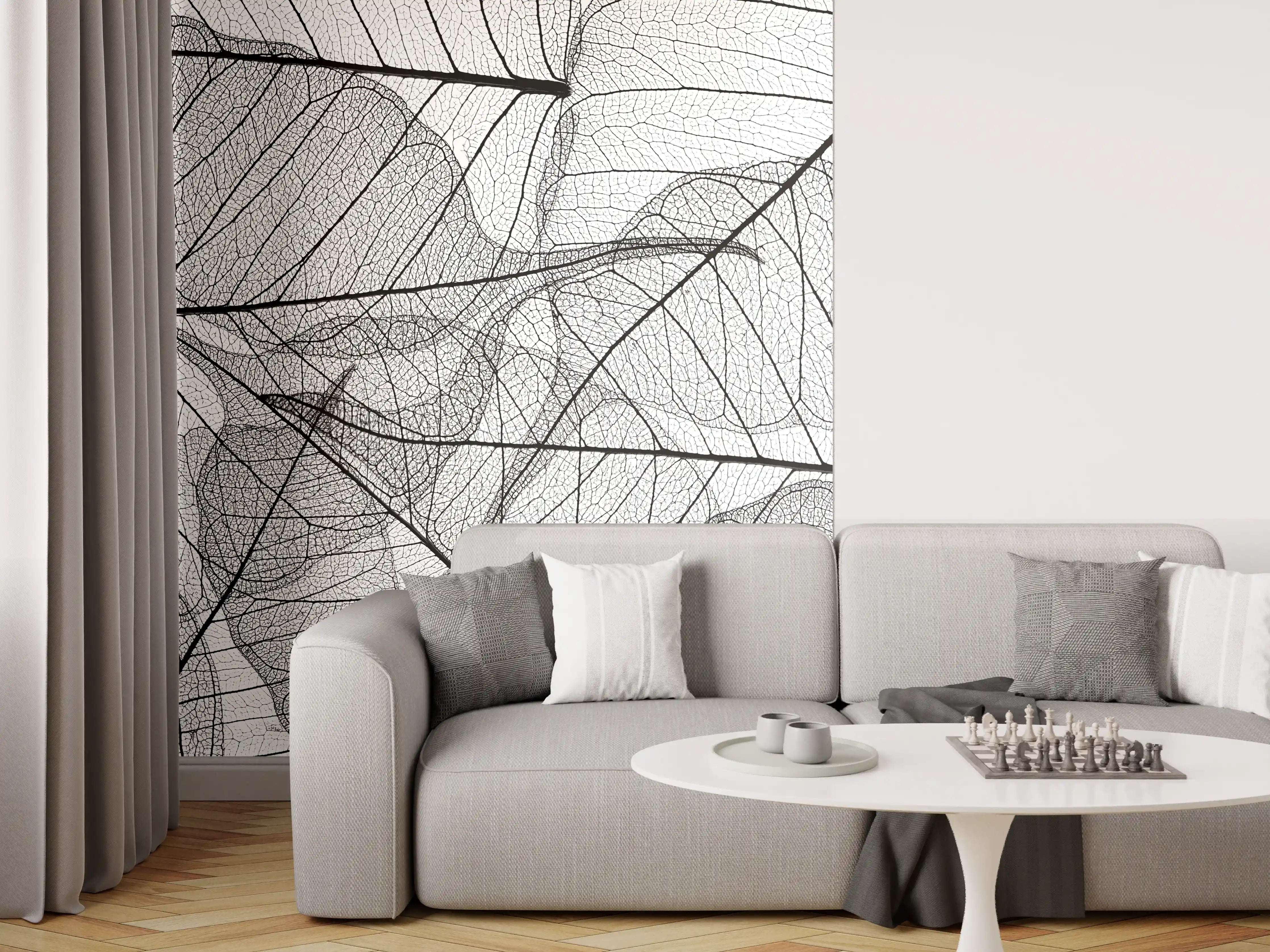 Wandverkleidung Wohnzimmer - Hochwertiges Wandbild mit filigranen Blättern