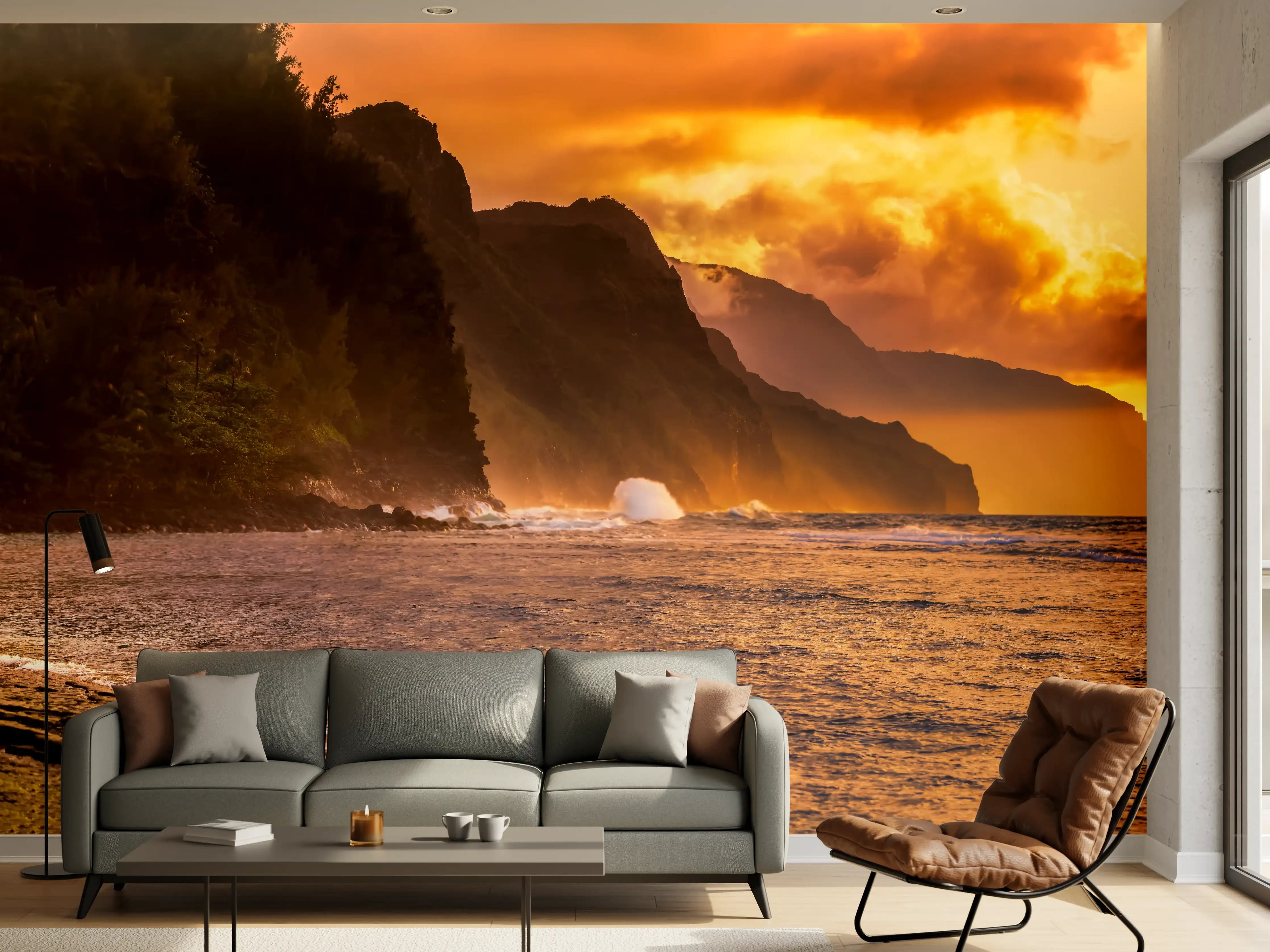 Wandverkleidung Wohnzimmer - Hochzeitspaar auf Hawaii