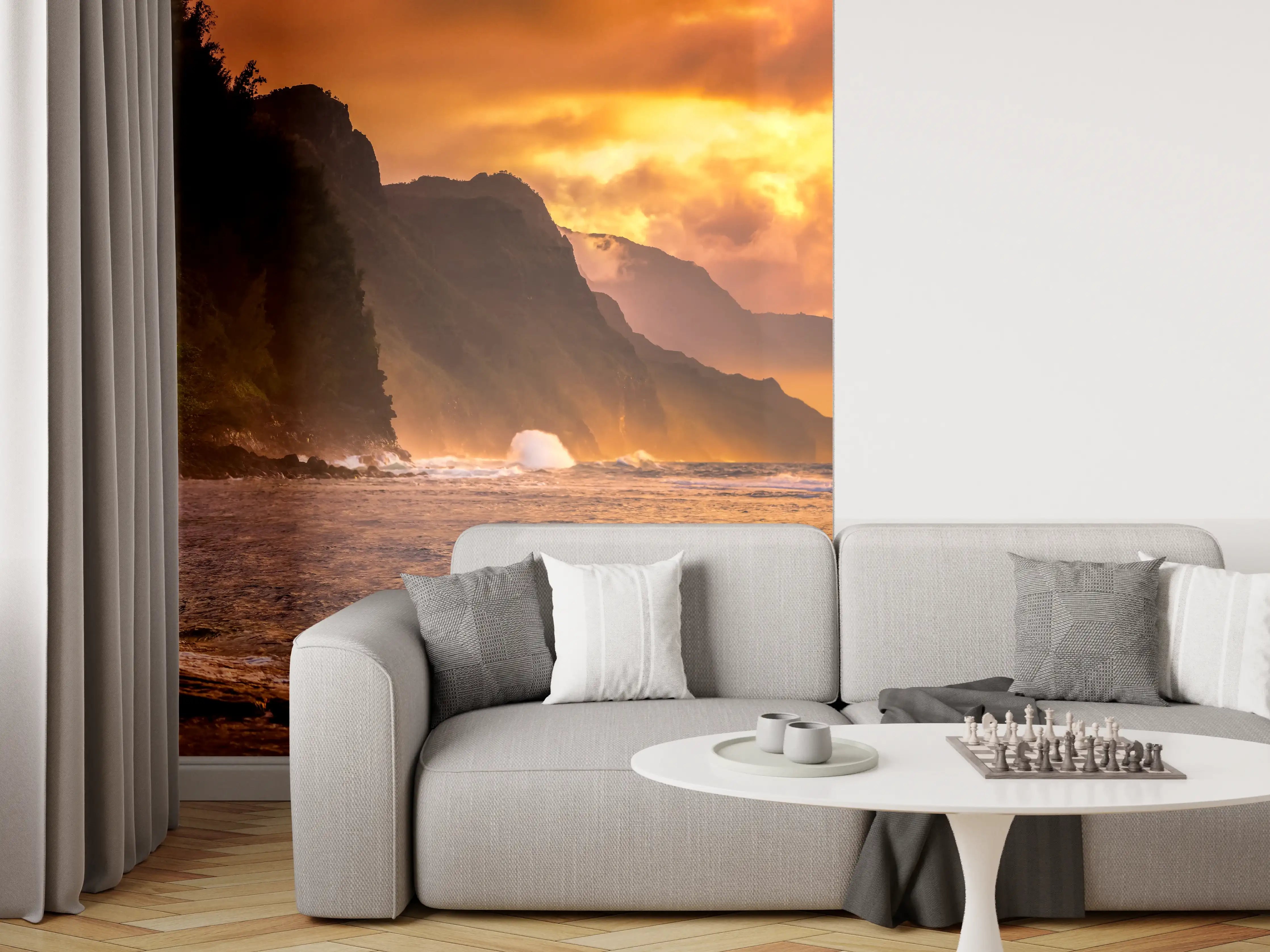 Wandverkleidung Wohnzimmer - Hochzeitspaar auf Hawaii