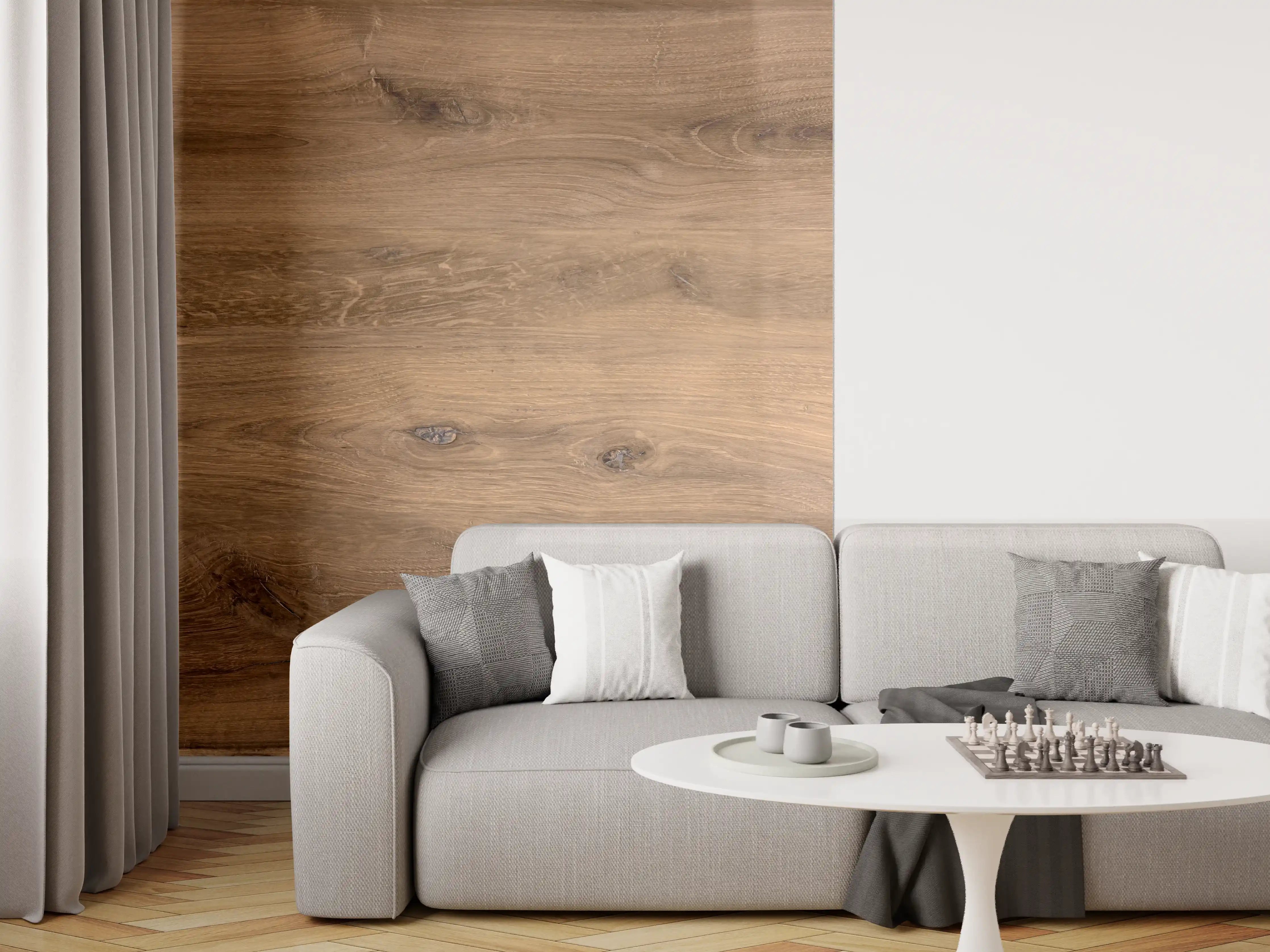 Wandverkleidung Wohnzimmer - Hölzernes Eichenholz-Brett 