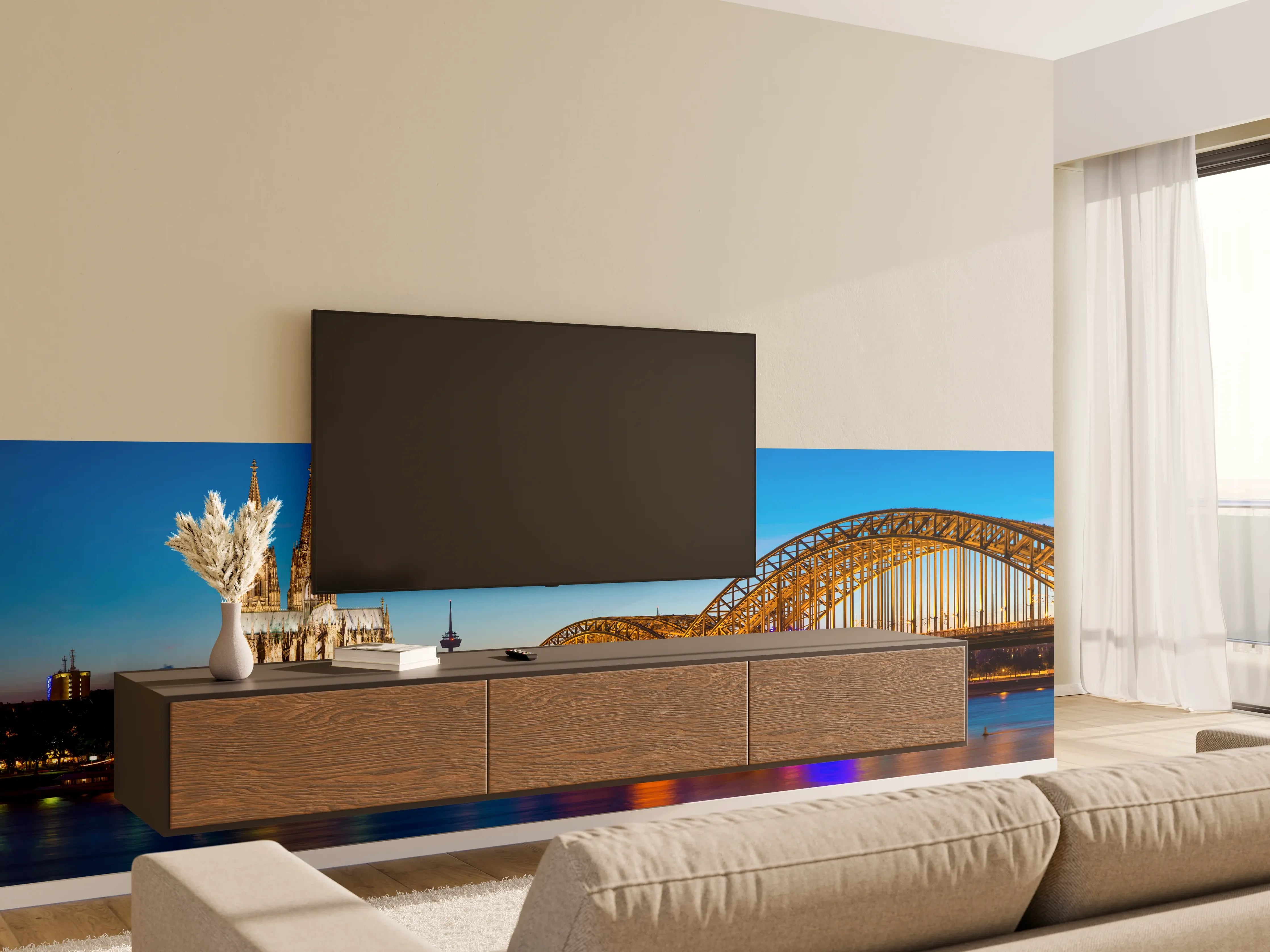 Wandverkleidung Wohnzimmer - Hohenzollern Brücke Köln in der Nacht