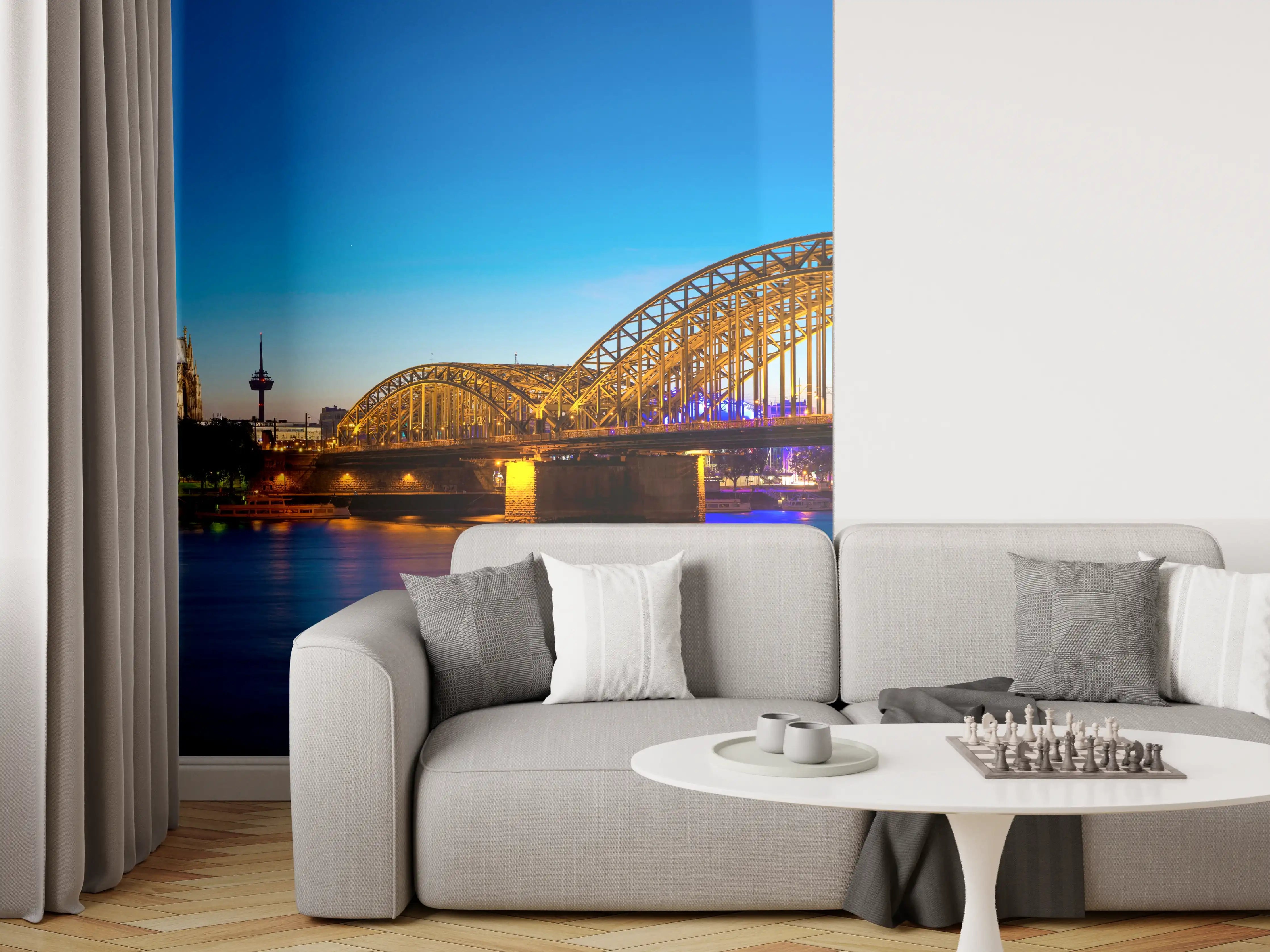 Wandverkleidung Wohnzimmer - Hohenzollern Brücke Köln in der Nacht