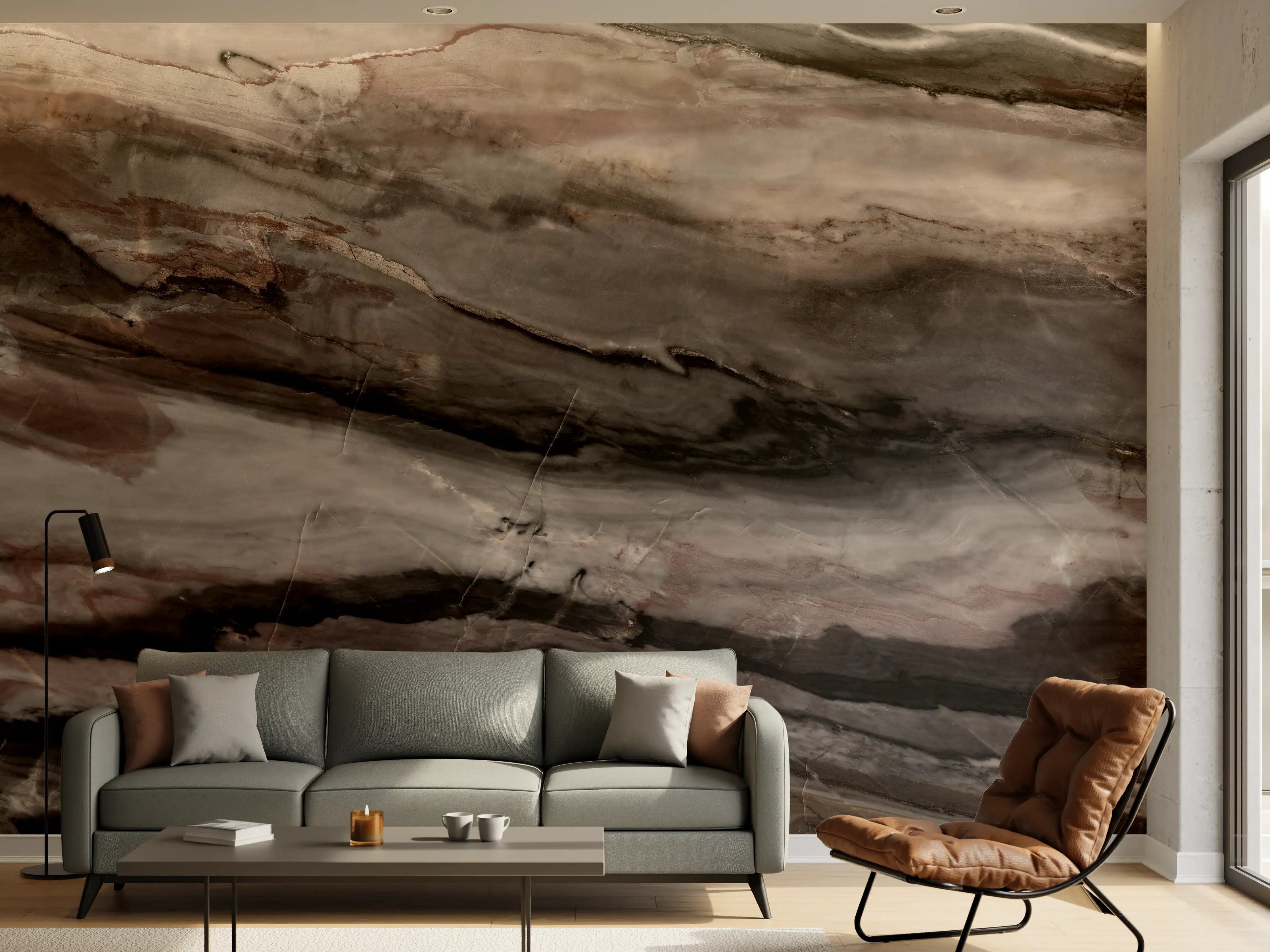 Wandverkleidung Wohnzimmer - Holz-Marmor Textur