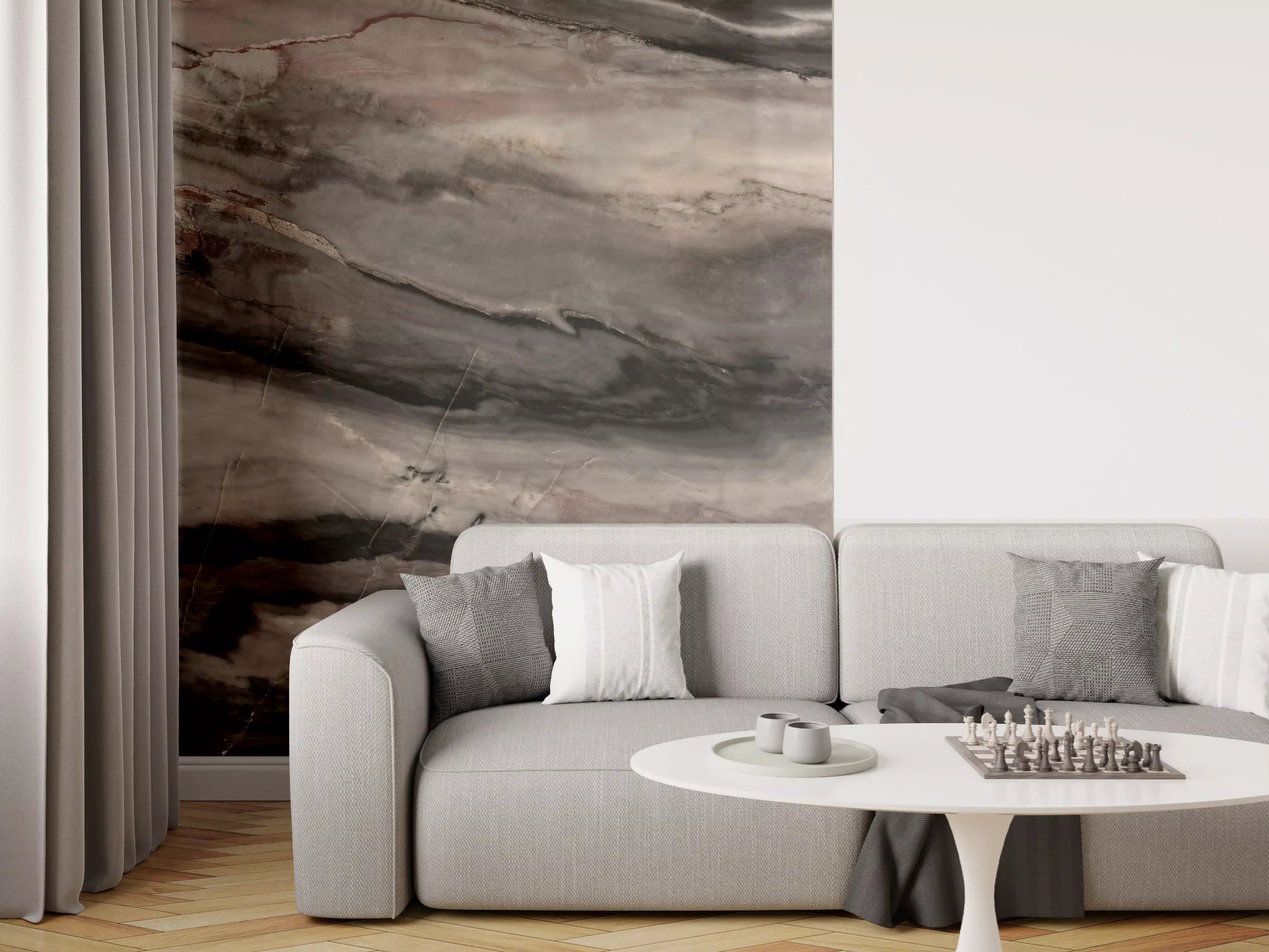 Wandverkleidung Wohnzimmer - Holz-Marmor Textur