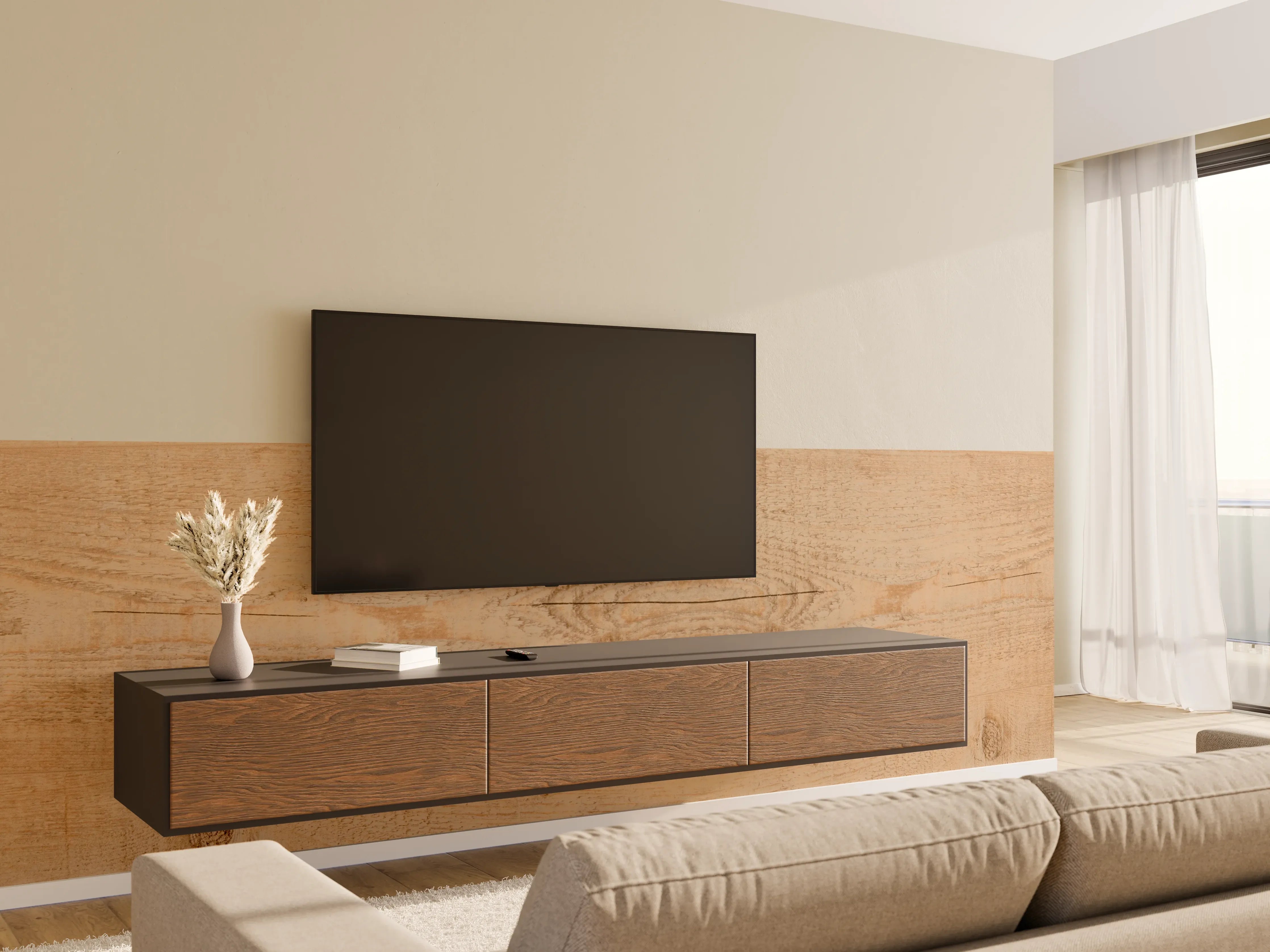 Wandverkleidung Wohnzimmer - Holzoptik Paneel – Natürliche Wandgestaltung
