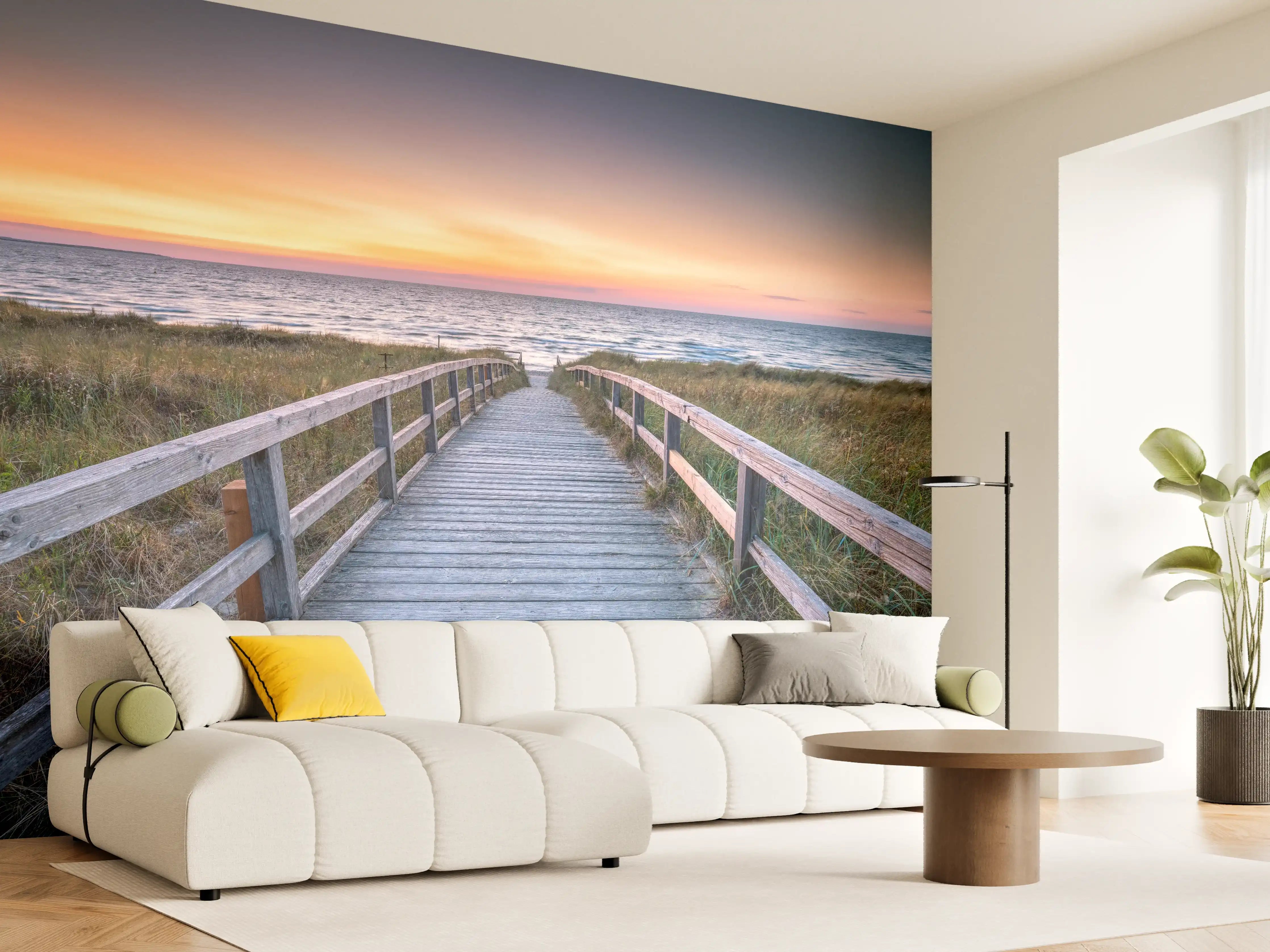 Wandverkleidung Wohnzimmer - Holzsteg am Strand