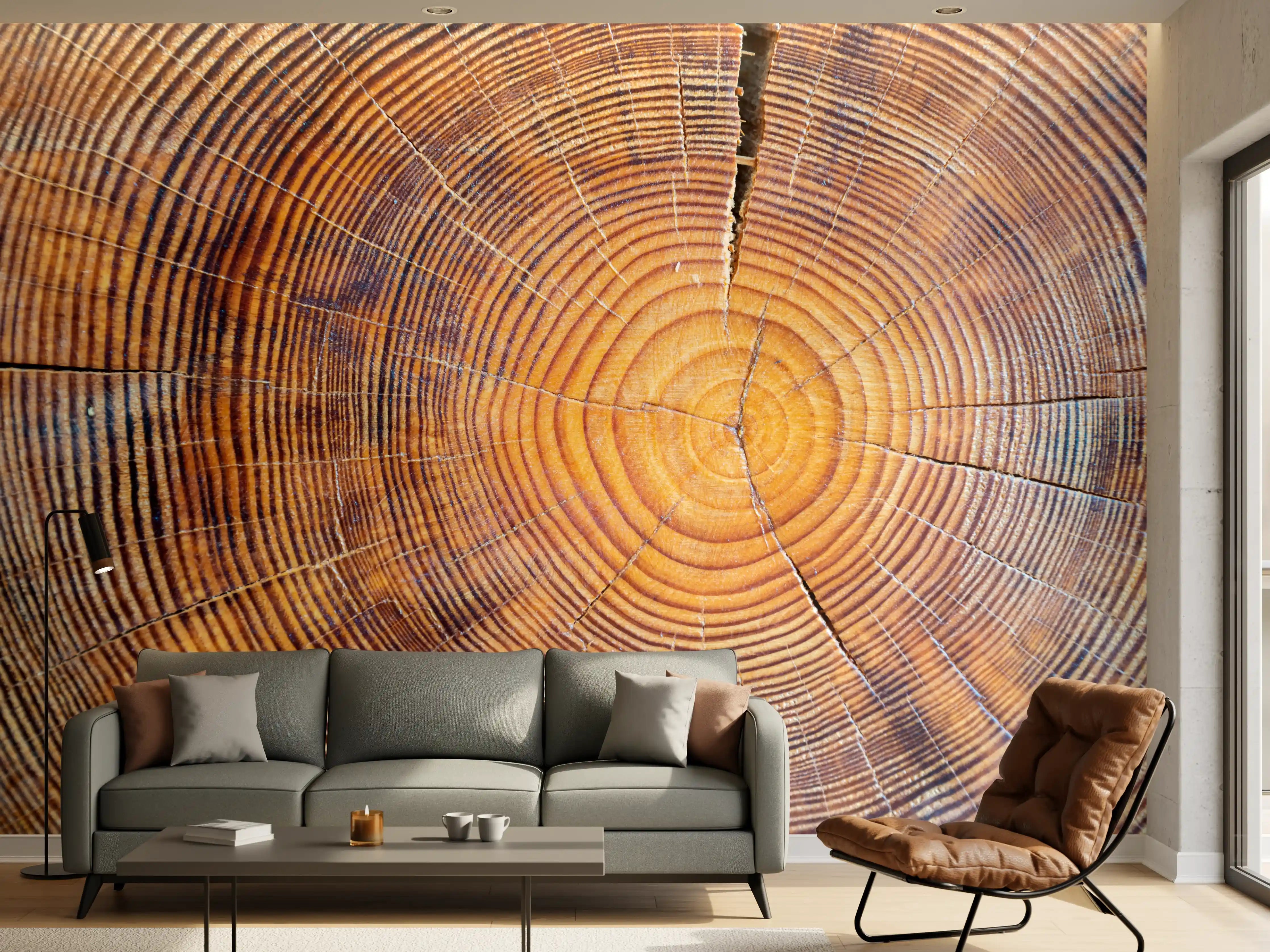 Wandverkleidung Wohnzimmer - Holzstruktur Nahaufnahme mit Ringen