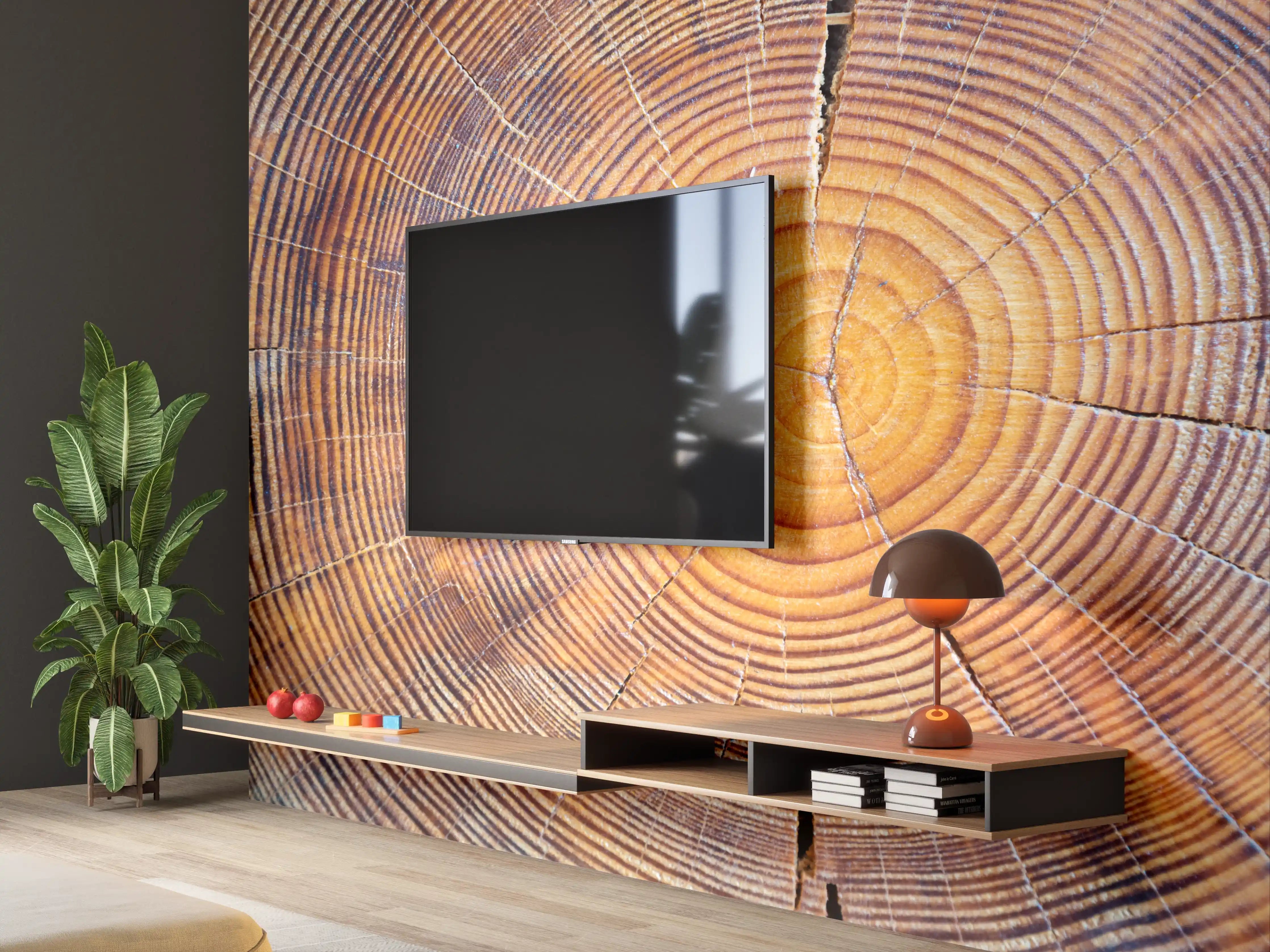 Wandverkleidung Wohnzimmer - Holzstruktur Nahaufnahme mit Ringen
