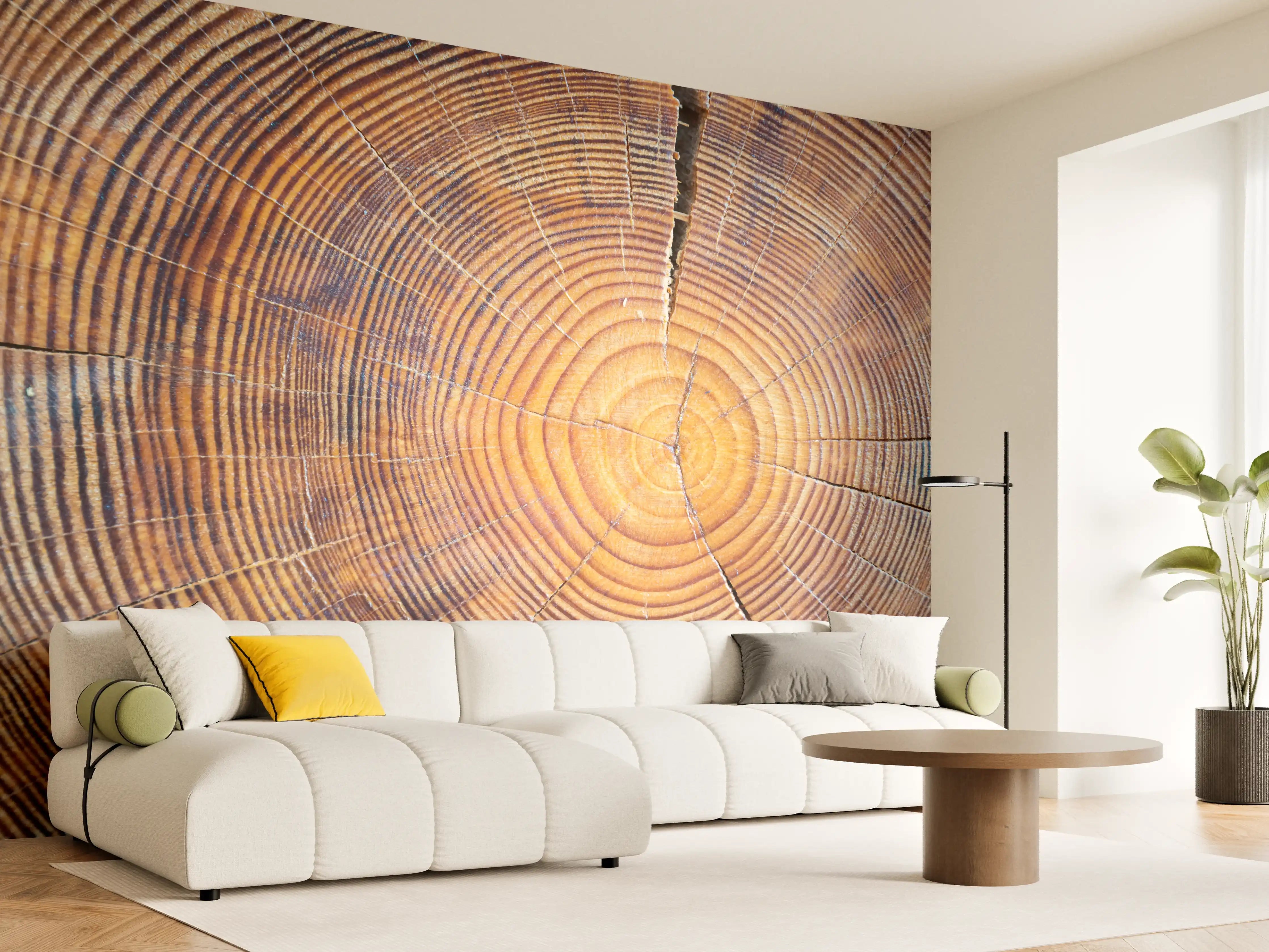Wandverkleidung Wohnzimmer - Holzstruktur Nahaufnahme mit Ringen