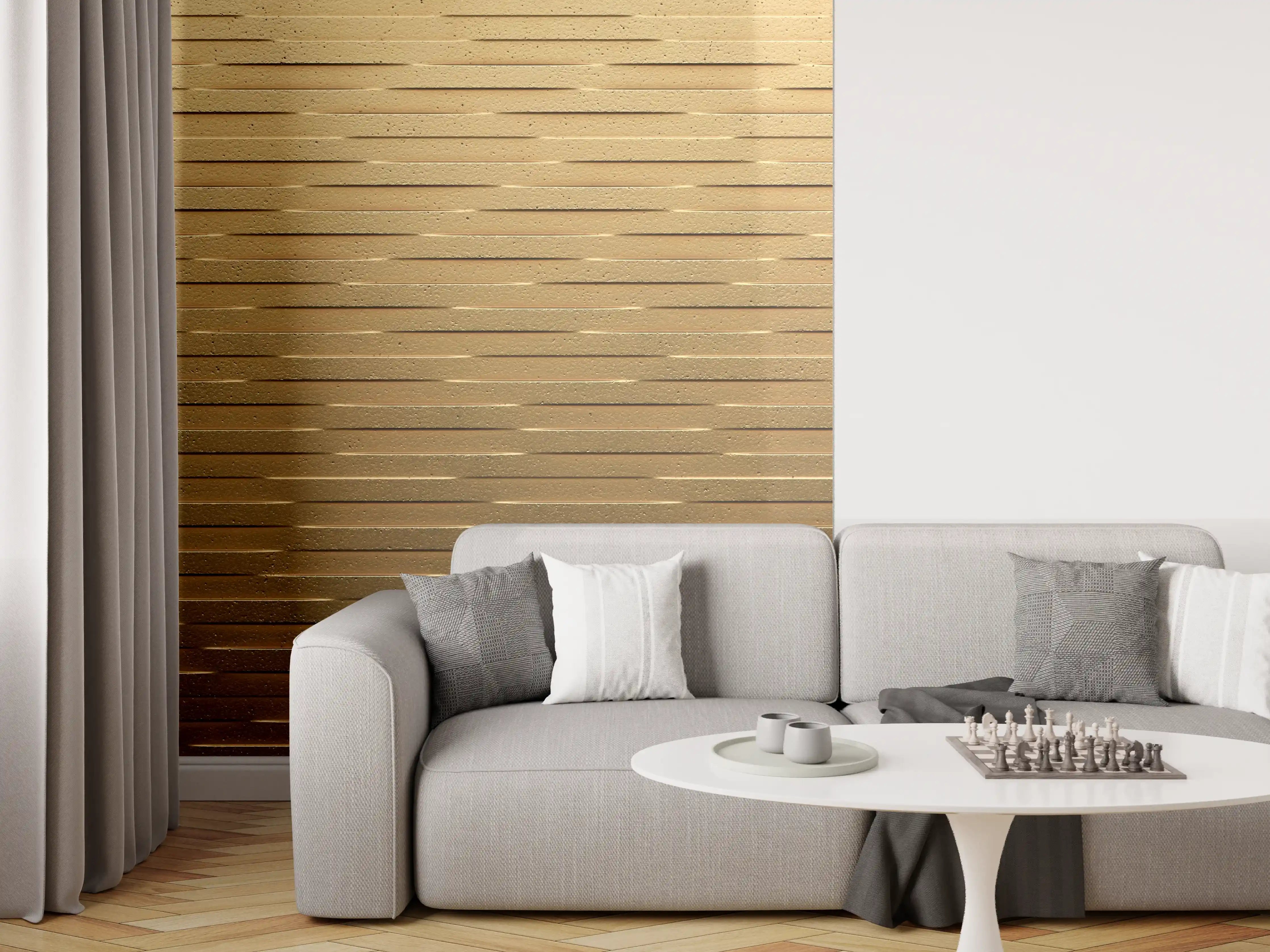 Wandverkleidung Wohnzimmer - Holzstruktur in warmen Tönen